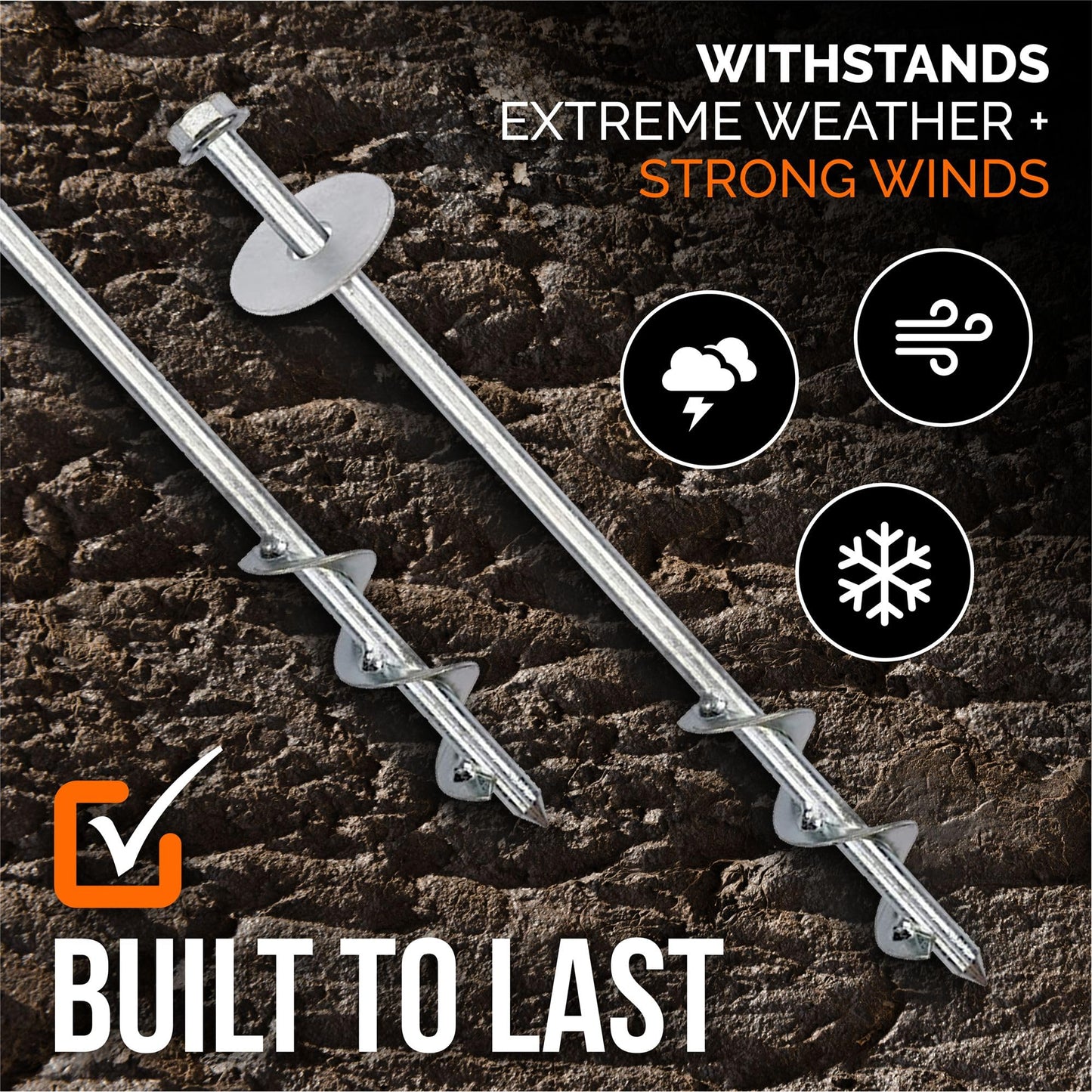 Trampoline Anchors High Wind Heavy Duty - 12" Set of 8 - Trampoline Anchor Kit - Trampoline Stakes Anchors High Wind - Ground Anchors Heavy Duty - Trampoline Wind Stakes - Ground Stakes Heavy Duty