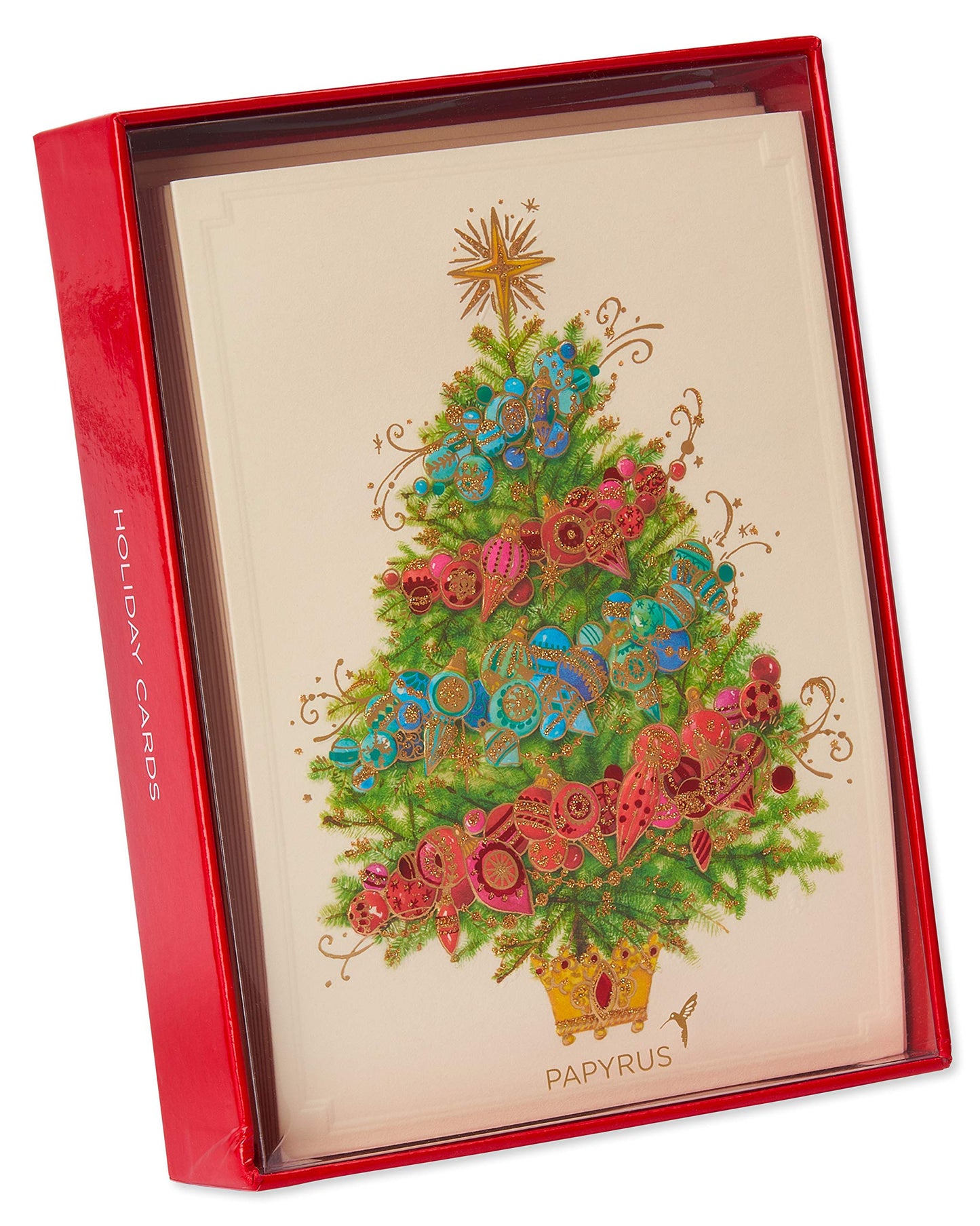 Papyrus Boxed Christmas Cards with Envelopes, Peace and Happiness, Christmas Tree (12-Count)
