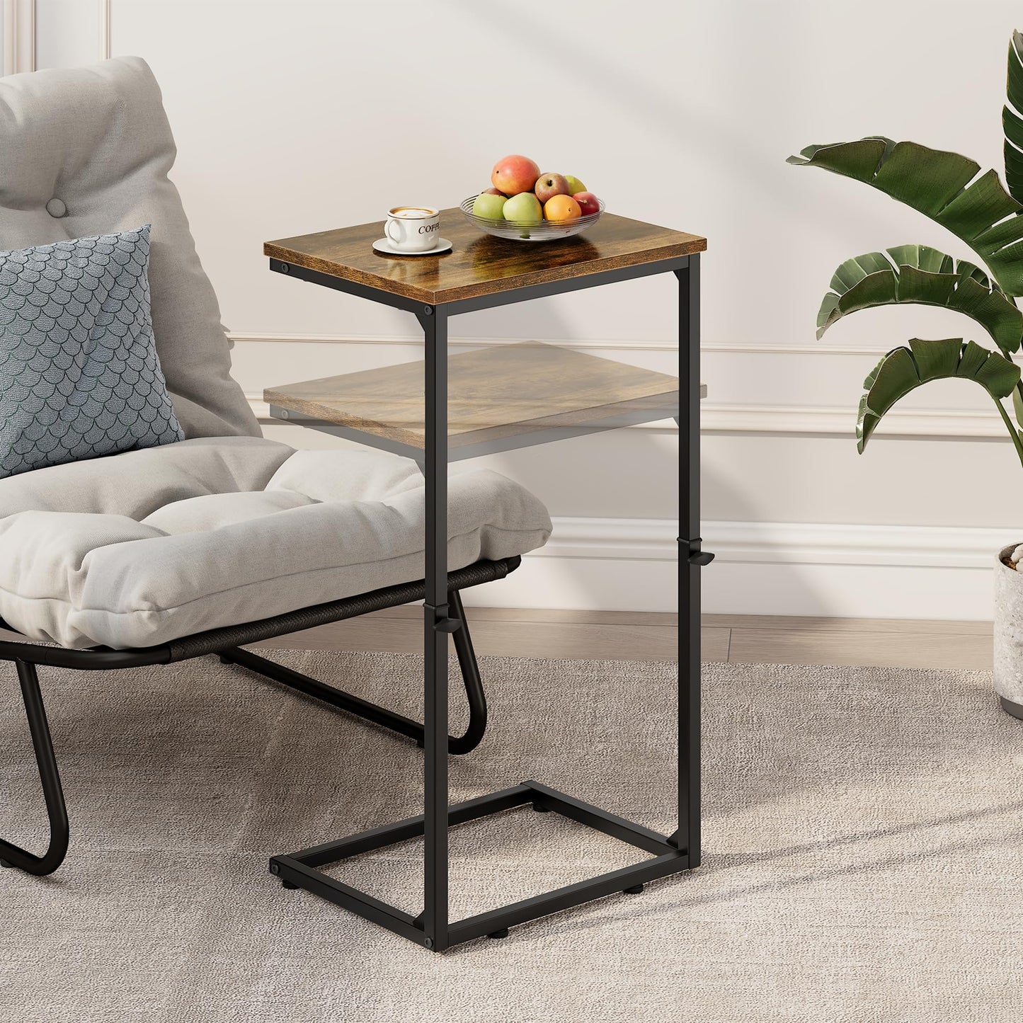 Vagusicc C Shaped End Table for Couch, 33.2'' Tall C Table Adjustable Height Side Table, Small Side Table for Small Spaces, Couch Tables that Slide Under, Tv Tray Table for Living Room, Rustic Brown