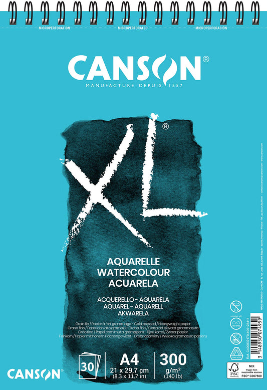 CANSON XL Aquarelle C400039170: Watercolour Paper - Watercolour Pad in DIN A4-300 g - with Spiral Binding as Ring Binder - Colouring Pad Ideal for Watercolours and Watercolours, Blue