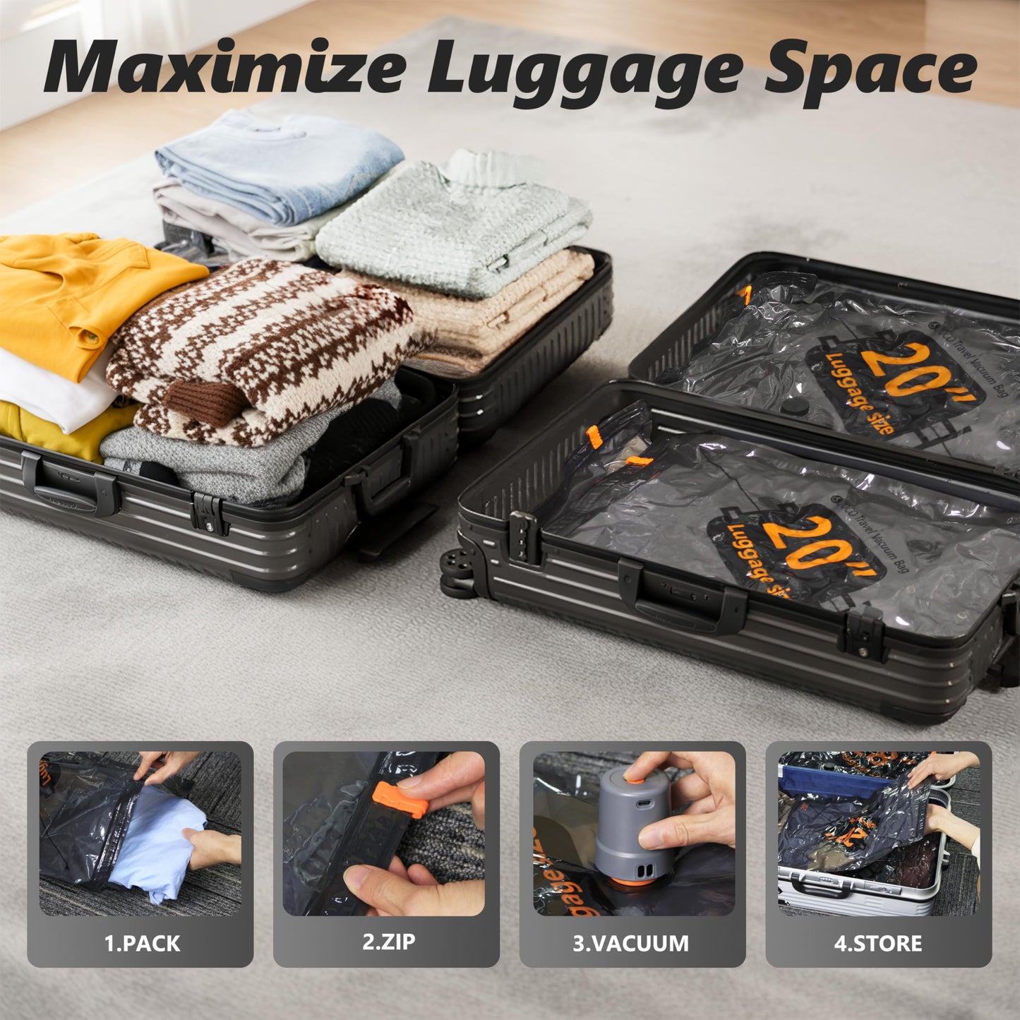 Travel Vacuum Bags with Cordless Electric Pump, 24 Combo Compression Packing Cubes for Clothing Clothes, Luggage Suitcase Organizer, Space Saver Vacation Cruise Travel Essentials