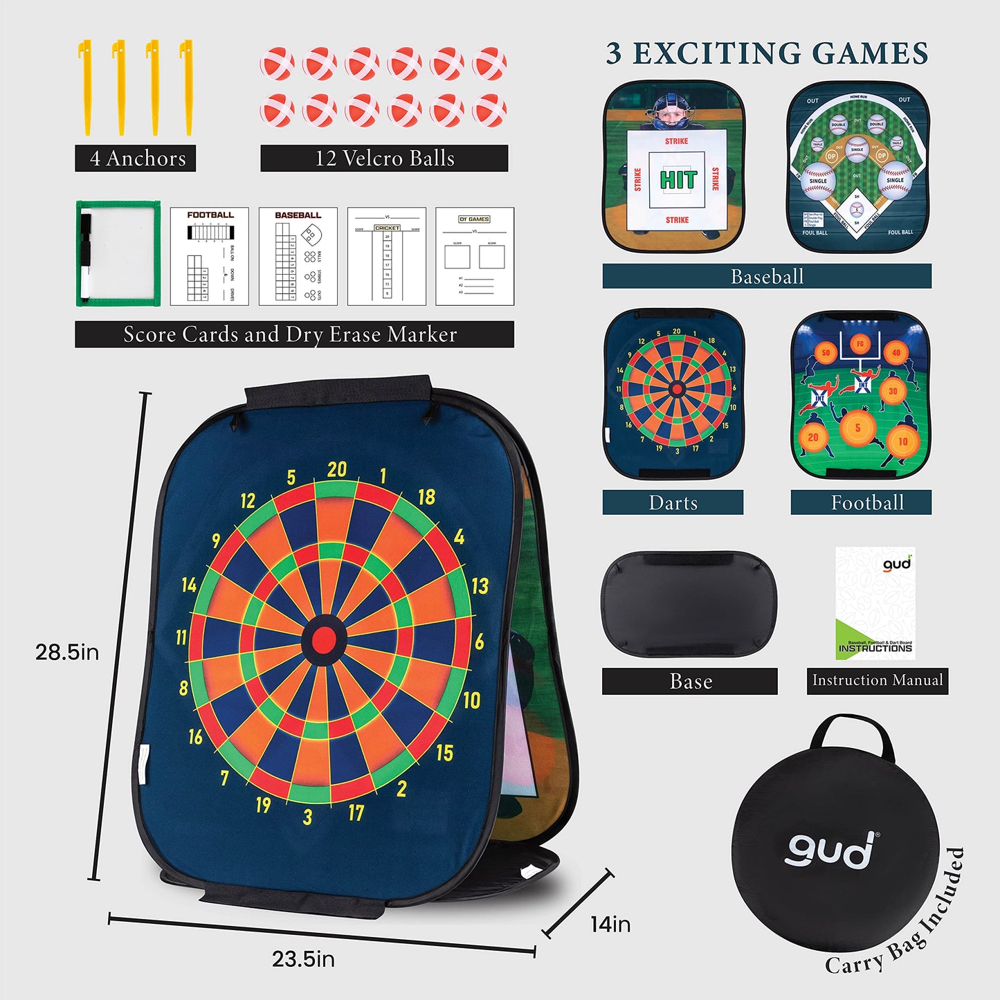 GUD Baseball, Football & Darts Games, Baseball Sports Gifts for Kids Teens Adults, Baseball Target Baseball Party Toy Game, Tailgating Indoor Outdoor Fun Games
