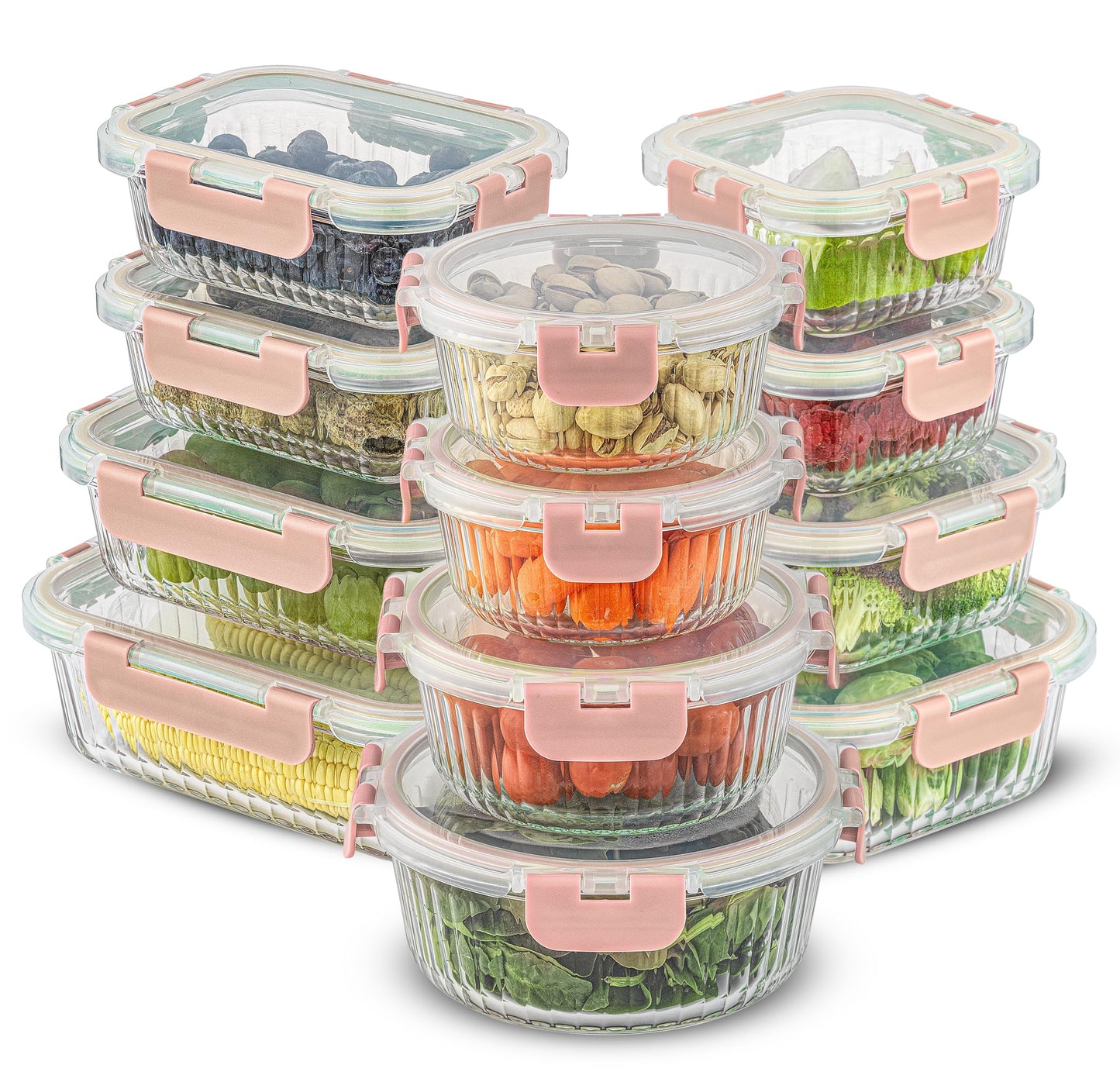 JoyJolt 24pc Borosilicate Glass Storage Containers with Lids | 12 Airtight/Freezer Safe Food Storage Containers for Pantry and Kitchen | Meal Prep Container for Lunch | Glass Tupperware Set