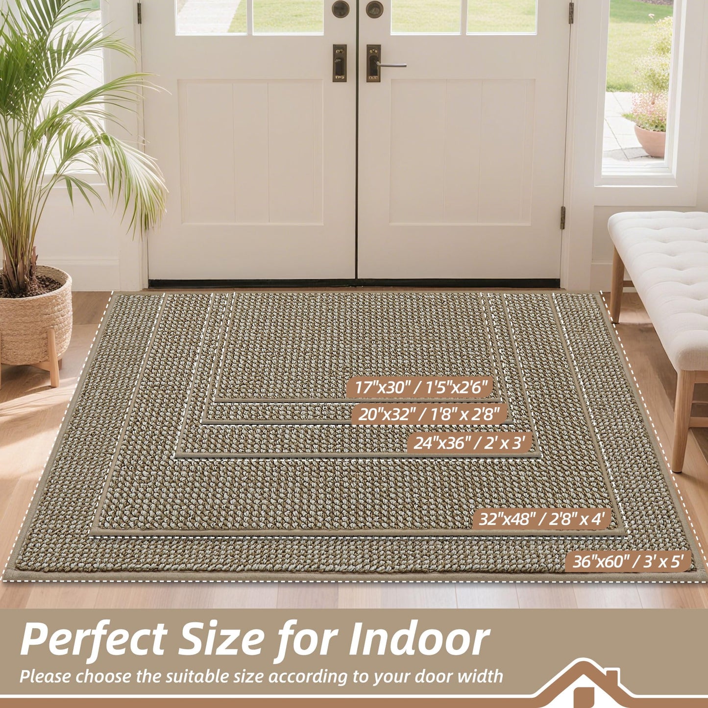BEQHAUSE Dirt Trapper Door Mat 32" x 48", Non-Slip Washable Doormats Entrance Mat, Dirt Resistant and Absorbent Welcome Mat, Low Profile Floor Mats for Front Back Door and Entryway, Light Beige