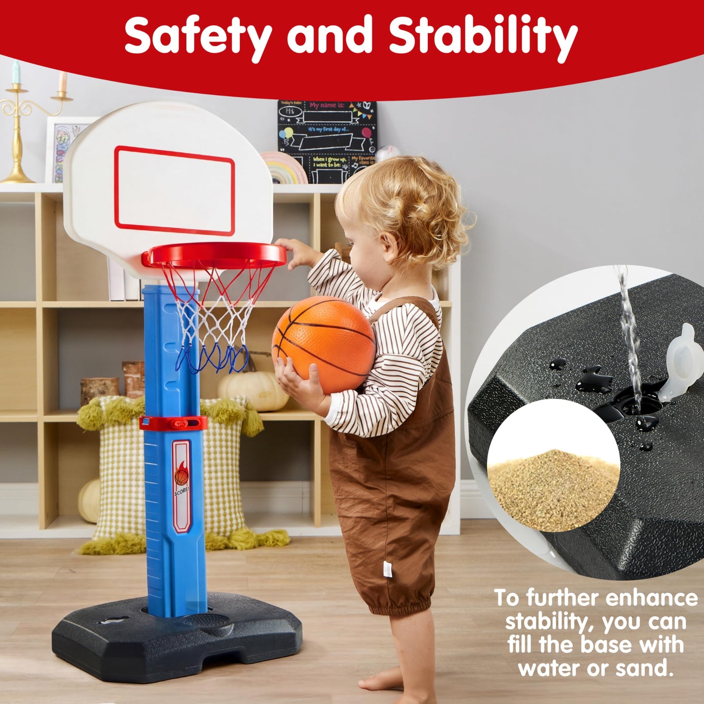 JOYIN Toddler Basketball Hoop Indoor, Adjustable Basketball Goal for Kids with 4 Balls, Game Toys for Playroom Pool Outdoor, Birthday Gift for Baby Boys Girls Age 1 and Up - Air Pump Included