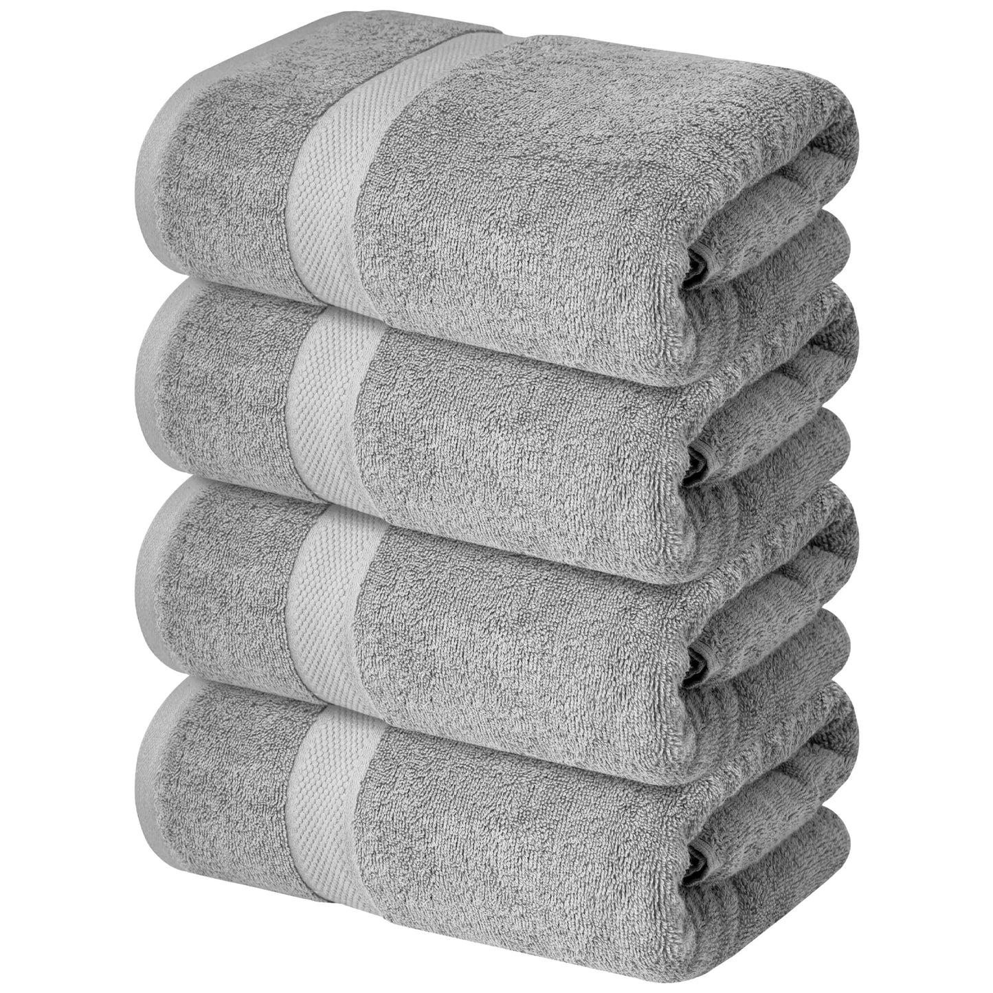 Infinitee Xclusives Luxury 100% Ring-Spun Cotton Bath Towels Set of 4 (27x54 inches) – Soft, Absorbent & Quick-Drying Towels for Bathroom, Gym, Spa & Hotel Use (Charming Grey, Bath Towels)