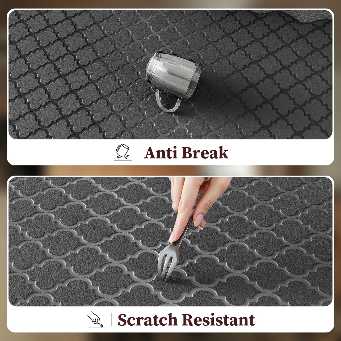 Arenarug Upgrade Scalloped Embossed Kitchen Mats for Floor 2PCS Cushioned Anti Fatigue Waterproof Foam Kitchen Rugs Non Slip Washable Comfort Standing Mat for Sink Laundry, 17.3"x30"+17.3"x59", Black