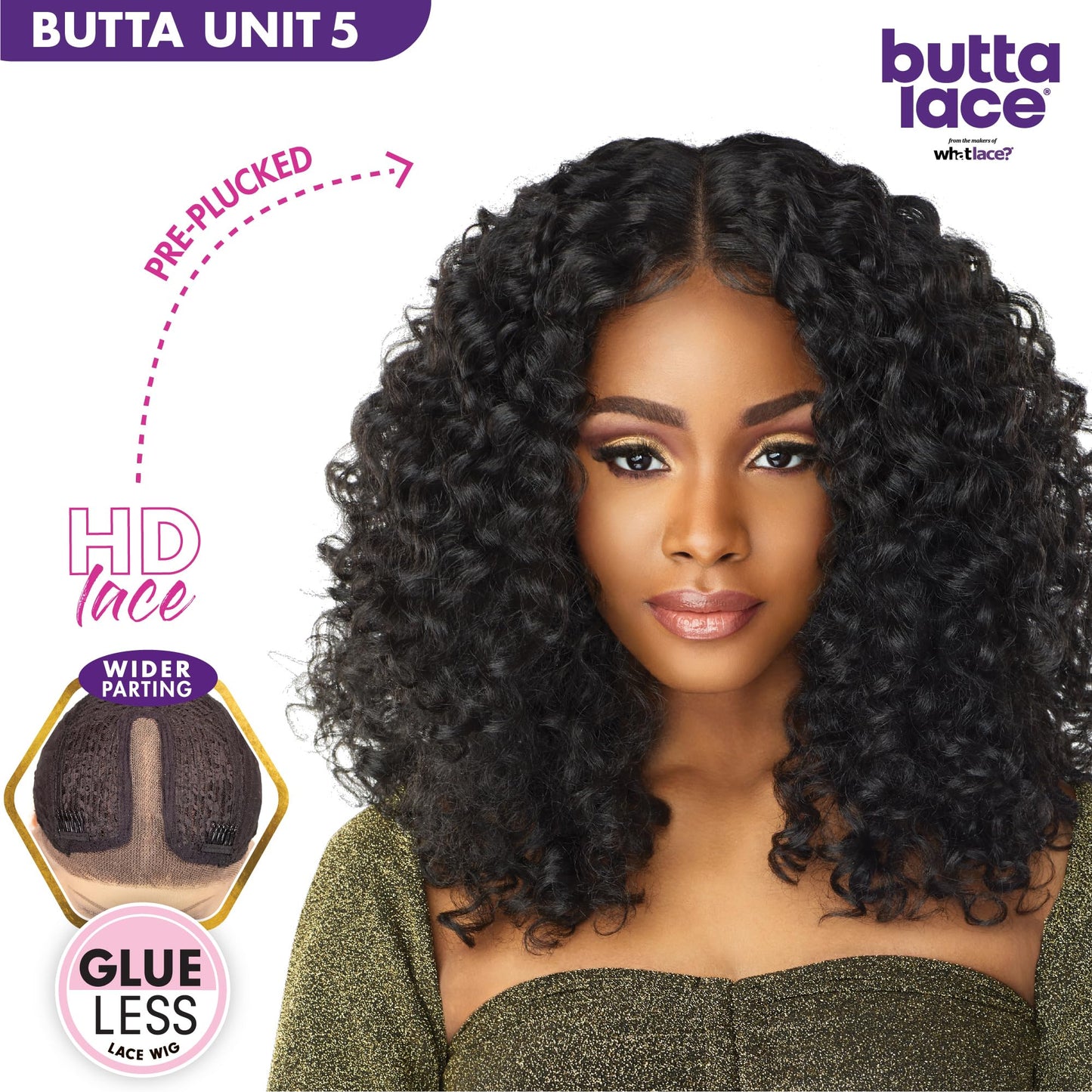 Sensationnel Butta lace wigs - unit 5 extra wide 5 inch deep parting synthetic preplucked hairline glueless lacefront (1 JETBLACK)