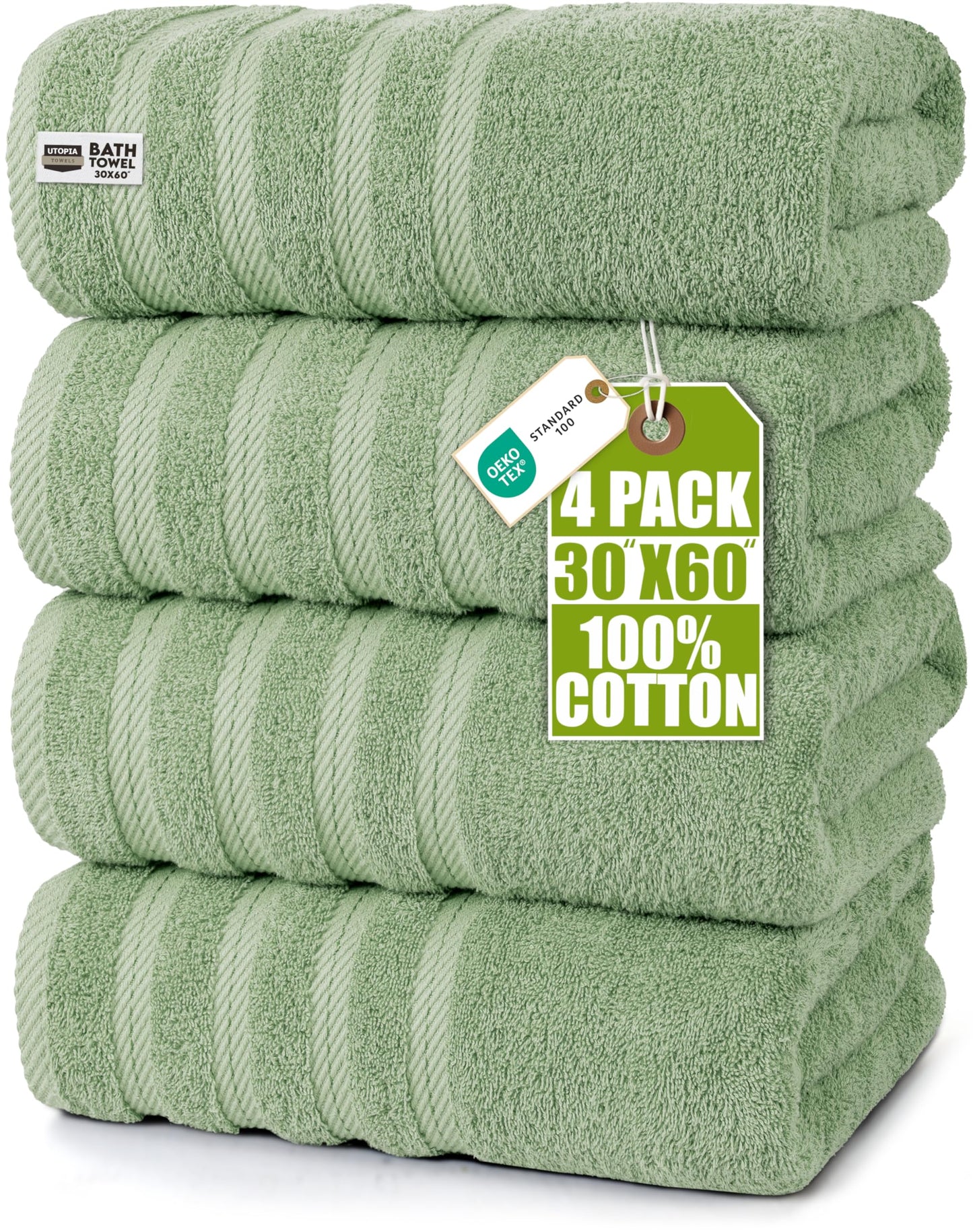 Utopia Towels 4 Pack Premium Extra Large Bath Towels Set, (30 x 60 Inches) 100% Ring Spun Cotton, Lightweight and Highly Absorbent Quick Drying Towels, Perfect for Daily Use (Sage Green)