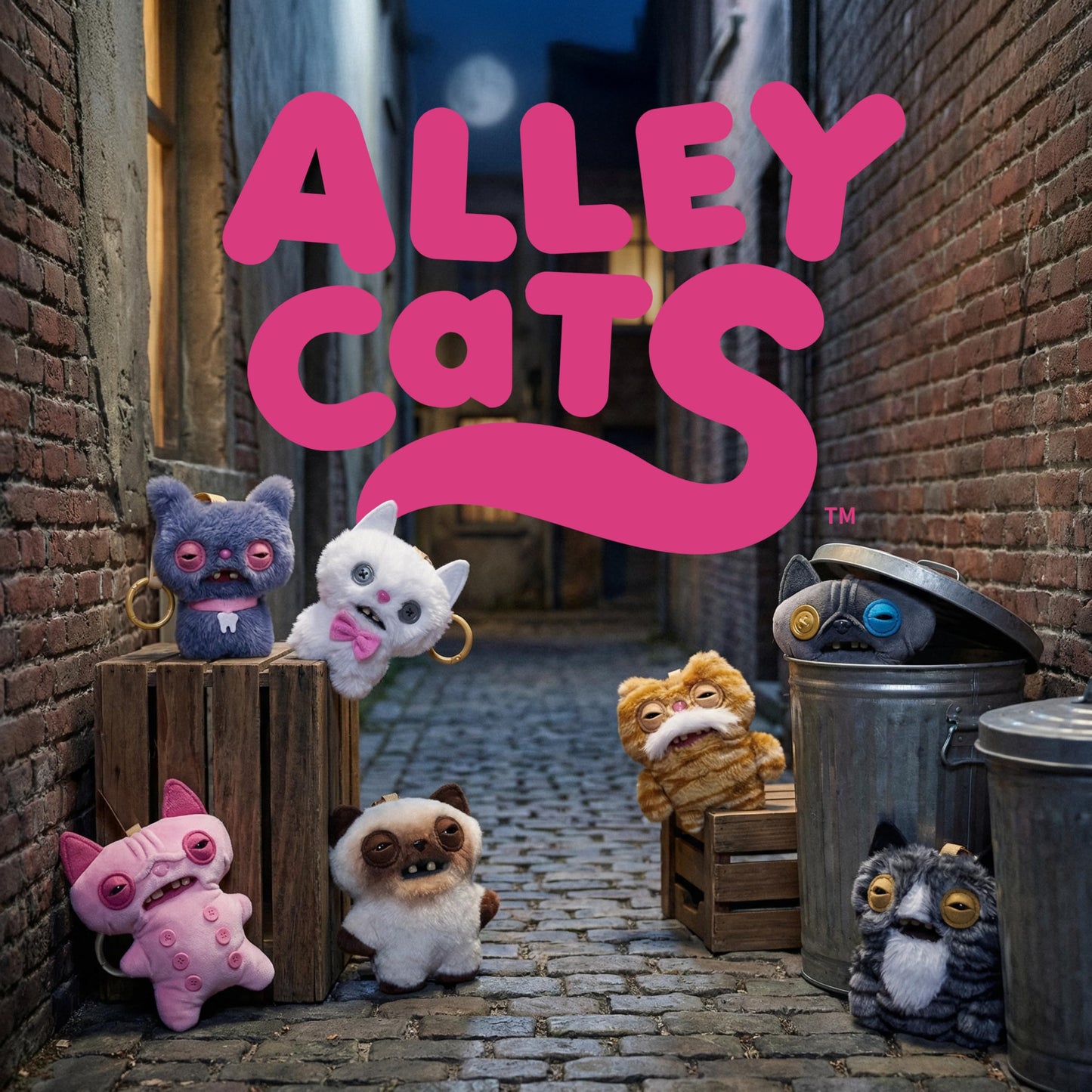 Fuggler Alley Cat Keyring 5 Inch Plush Collectible (6 Pack) by ZURU Funny Ugly Monster Featuring Mischievous Alley Cat Design, Signature Teeth, and Clip-On Keychain for Keys and Backpacks