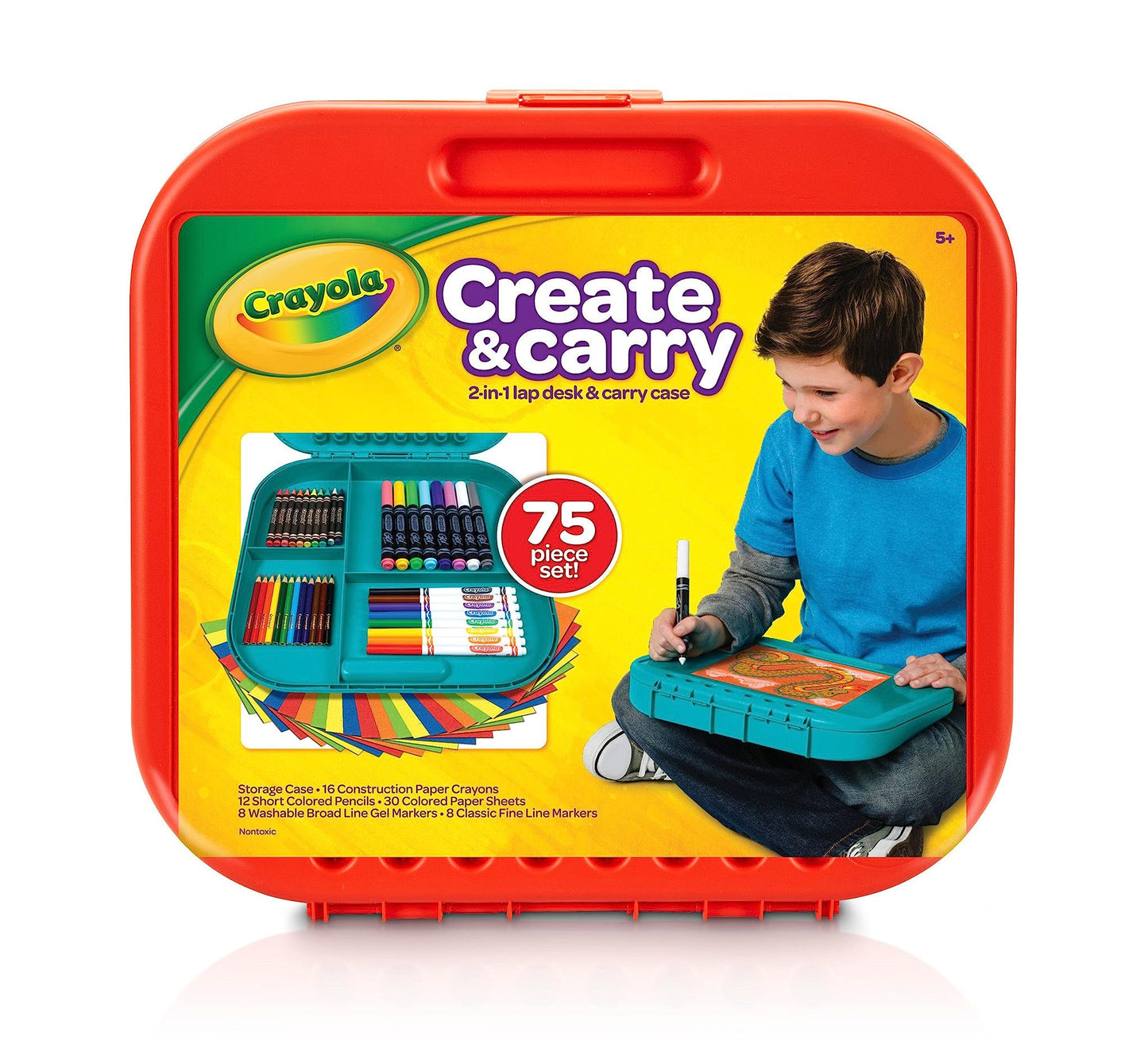Crayola Create 'N Carry Travel Art Set for Kids (75pcs), 2-in-1 Lap Desk & Carrying Case, Holiday & Christmas Gifts for Kids, Art Supplies Kit for Crafting, Drawing & Coloring, Pack of 4