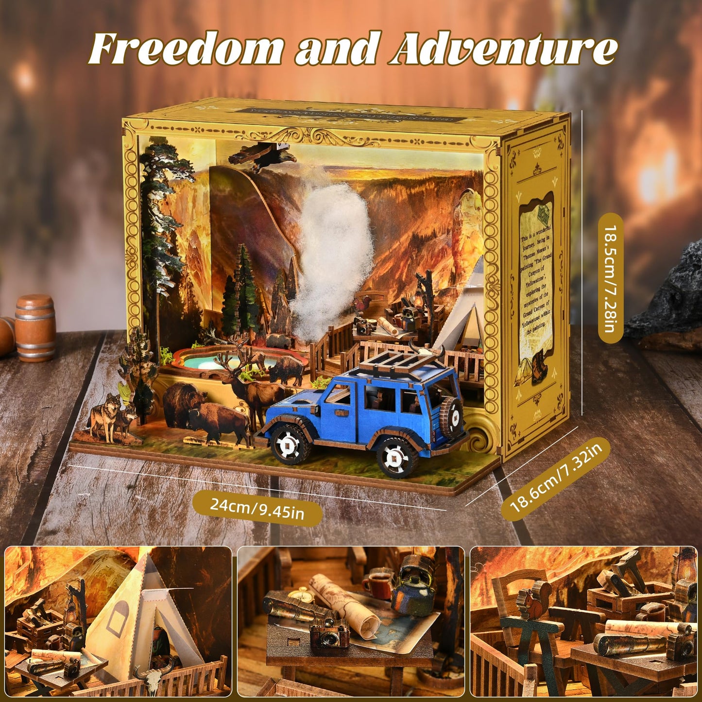 Roine Lxux Yellowstone National Park 3D Wooden Puzzle - Realistic National Park Model with Wildlife Figurines and Camping Scene - Creative Gift for Families and Friends