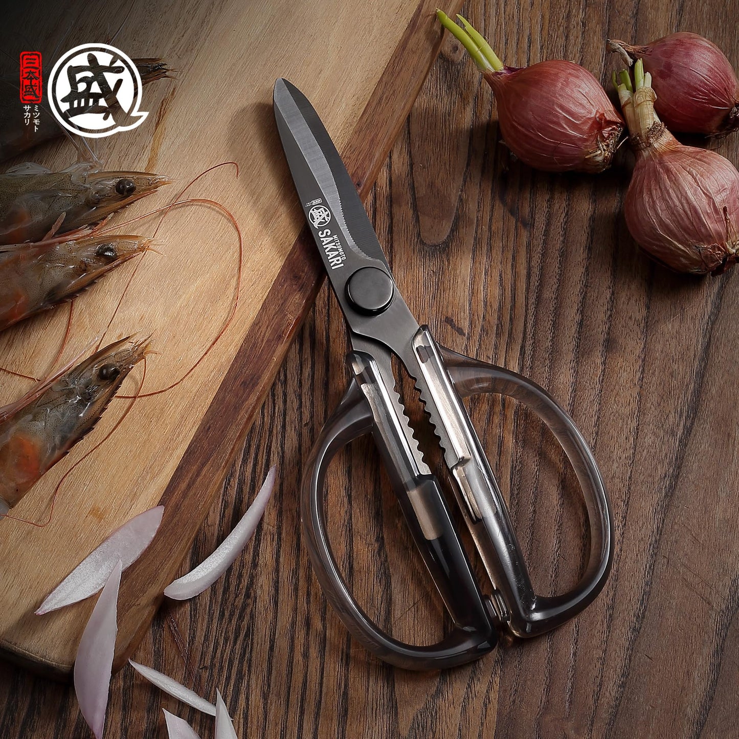 MITSUMOTO SAKARI Japanese Kitchen Scissors, Heavy Duty Detachable Kitchen Shears with Titanium-Plated Stainless Steel Blades, Clear Acrylic Handles for Meat, Fish, Nuts & Vegetables