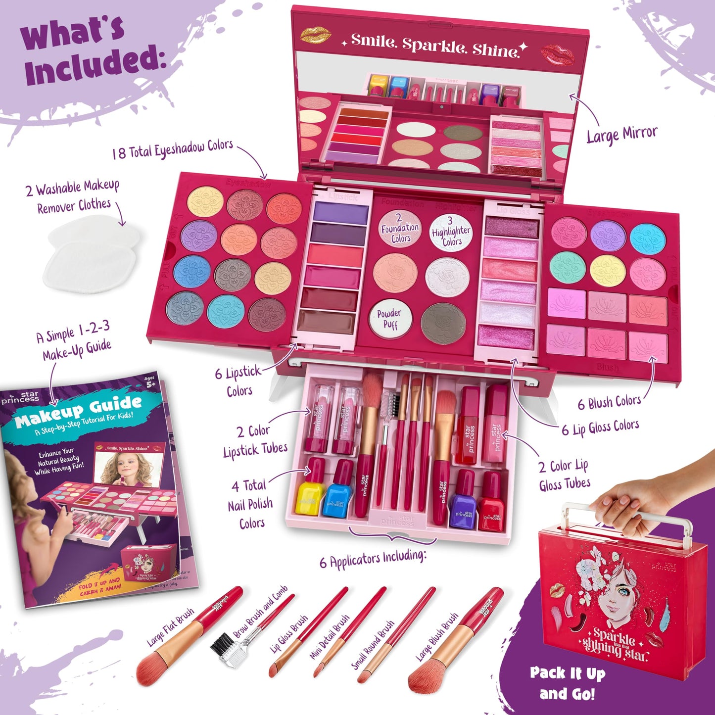 Kids Makeup Kit for Girls - Non-Toxic Real Washable Make Up Set for Little Girls - Pretend Play Toy Birthday Gift Idea for Girls Ages 3, 4, 5, 6, 7, 8, 9, 10 Year Old