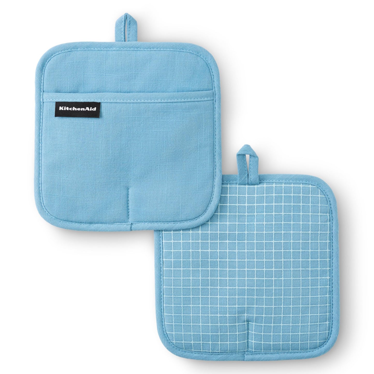 KITCHENAID Gourmet Series Gridlines Pot Holders 2-Pack Set, Heat Resistant up to 600°F, Soft Silicone Grip, Magnetic Cuff, Blue Velvet, 8"x8"