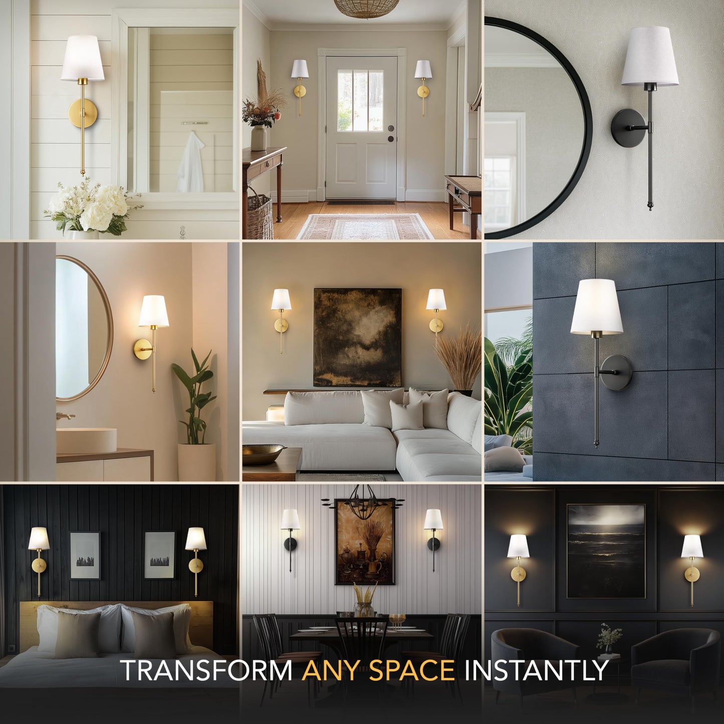 PRIDOLA Set of 2 Wireless Wall Sconces Peel & Stick with Adhesives for Easy Installation with Rechargeable LED Bulbs, Remote Controlled, Adjustable Brightness & Warmth, Living Room Wall Decor (Gold)