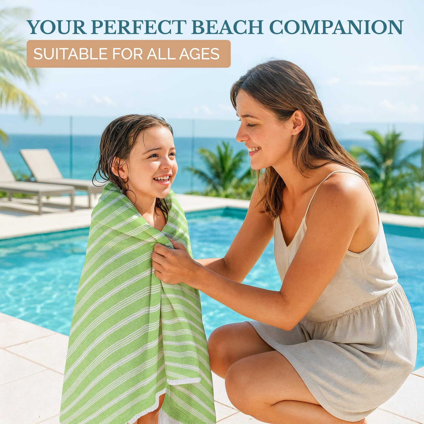 Casa Platino Turkish Beach Towels Set of 6, Lightweight and Soft Quick Dry Towels, Pre-Washed and Sand Free, Ideal for Travel, Summer Vacations, Family Trips, or Resort Pool Use – 39"x71" Beach Grass