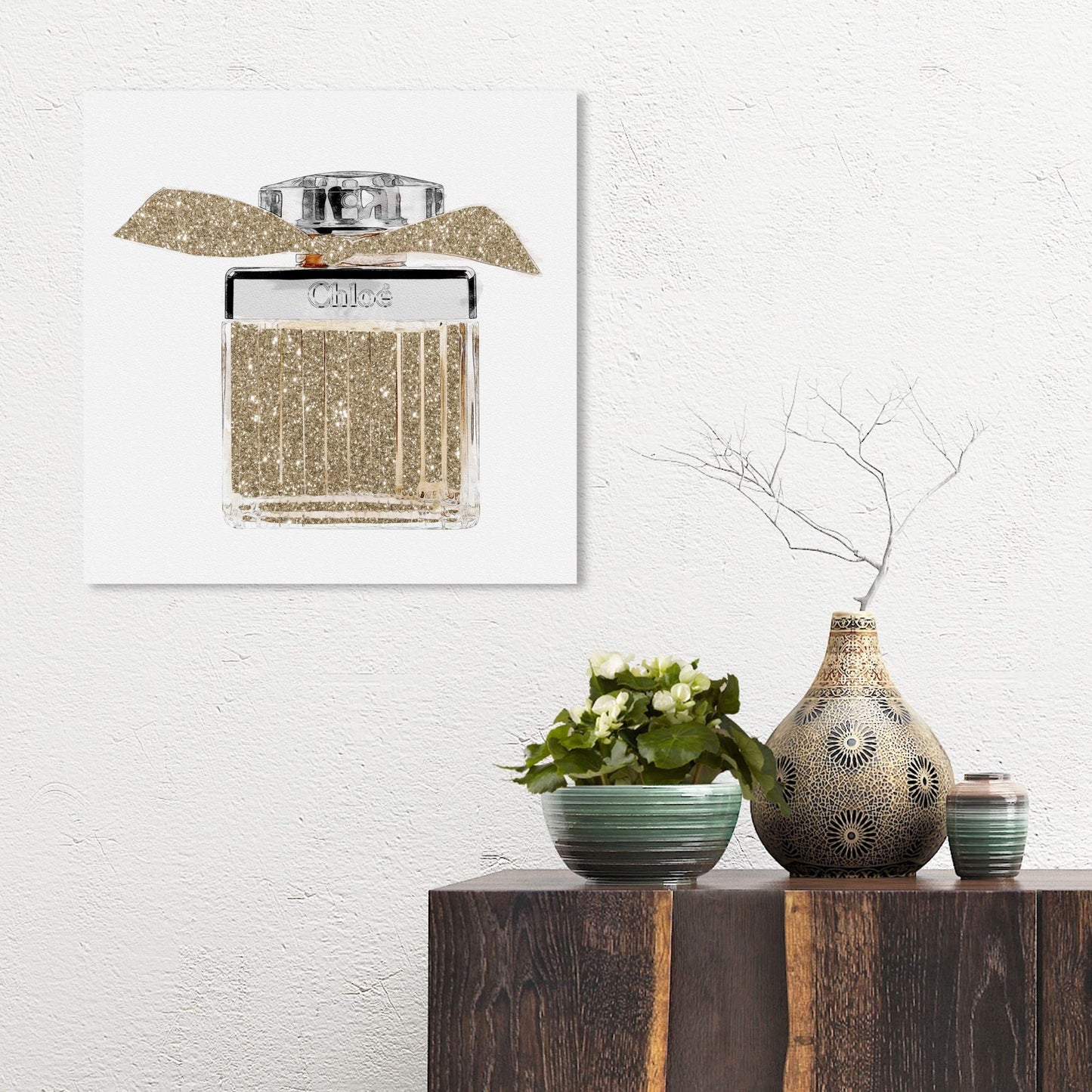 The Oliver Gal Artist Co. Fashion and Glam Wall Art Canvas Prints 'Lovely Sweet Perfume' Home Décor, 16" x 16", Gold, Gray