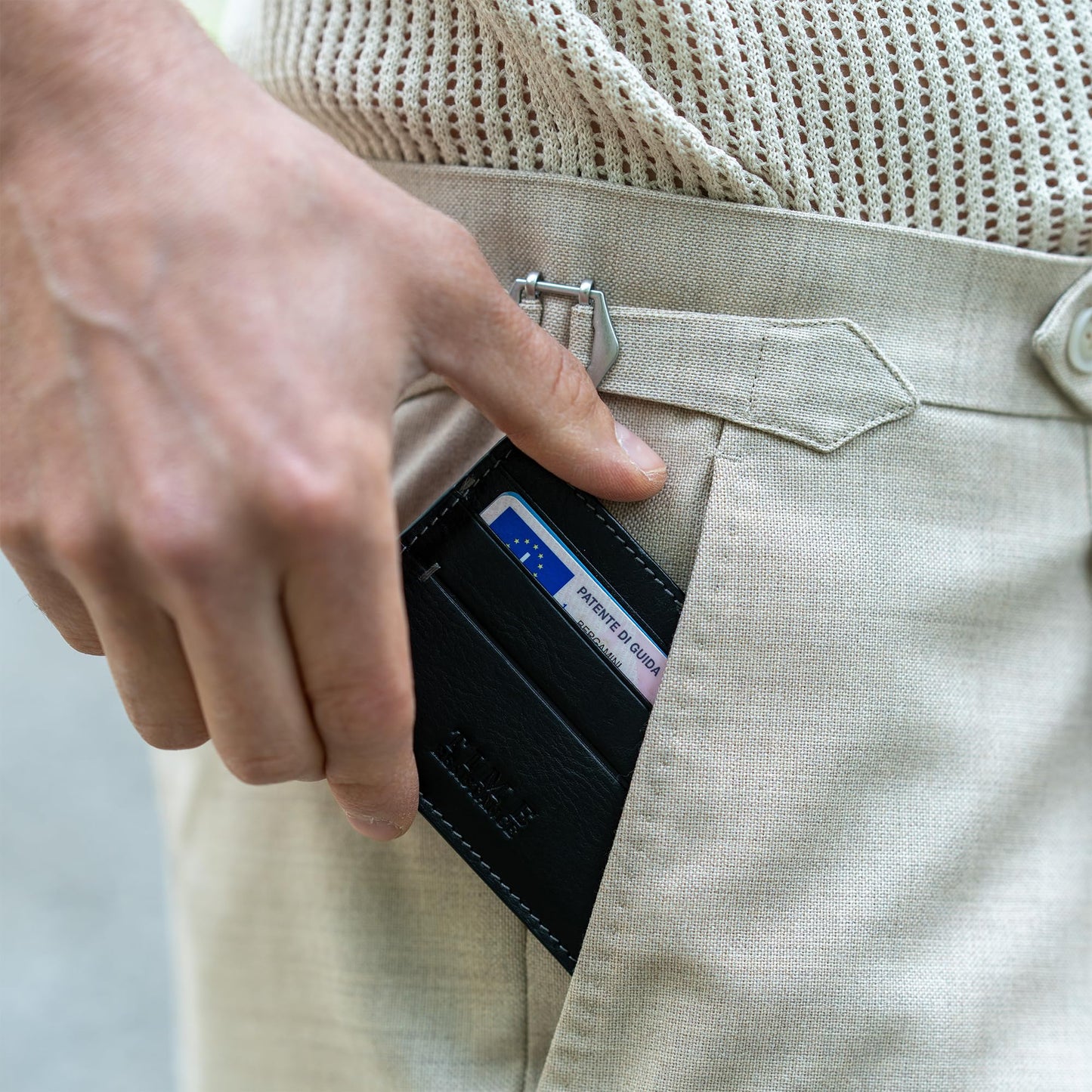 Time Resistance Credit Card Case - Leather Business Card Holder - Italian Handmade Card Organizer (Black)