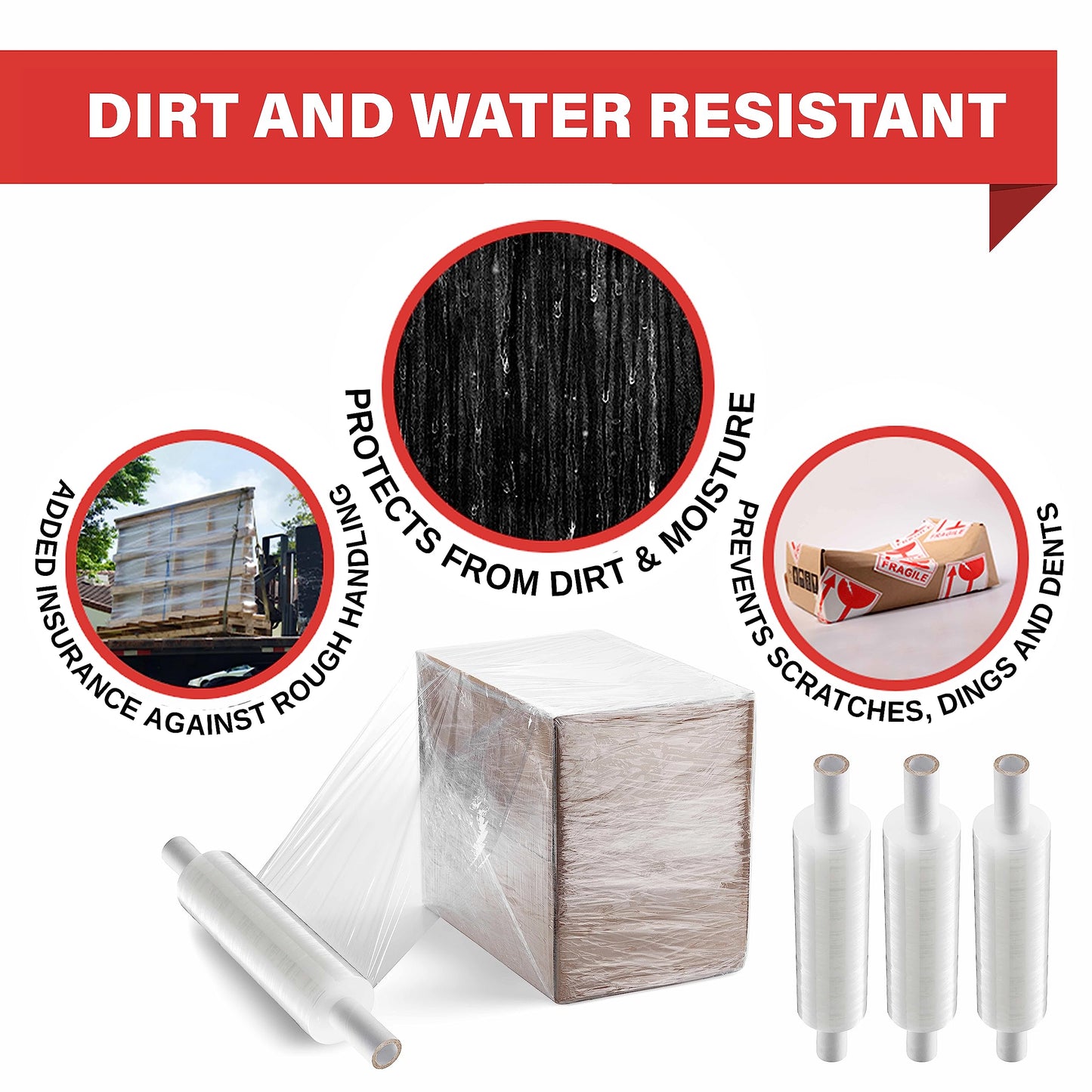 Stretch Wrap with Handle Industrial Strength 4 Pack 11" x 1000 Ft 60 Gauge Thick Shrink Wrap Roll for Moving Supplies, Furniture, Pallets, Plastic Wrap for Packing, Heavy Duty Stretch Film