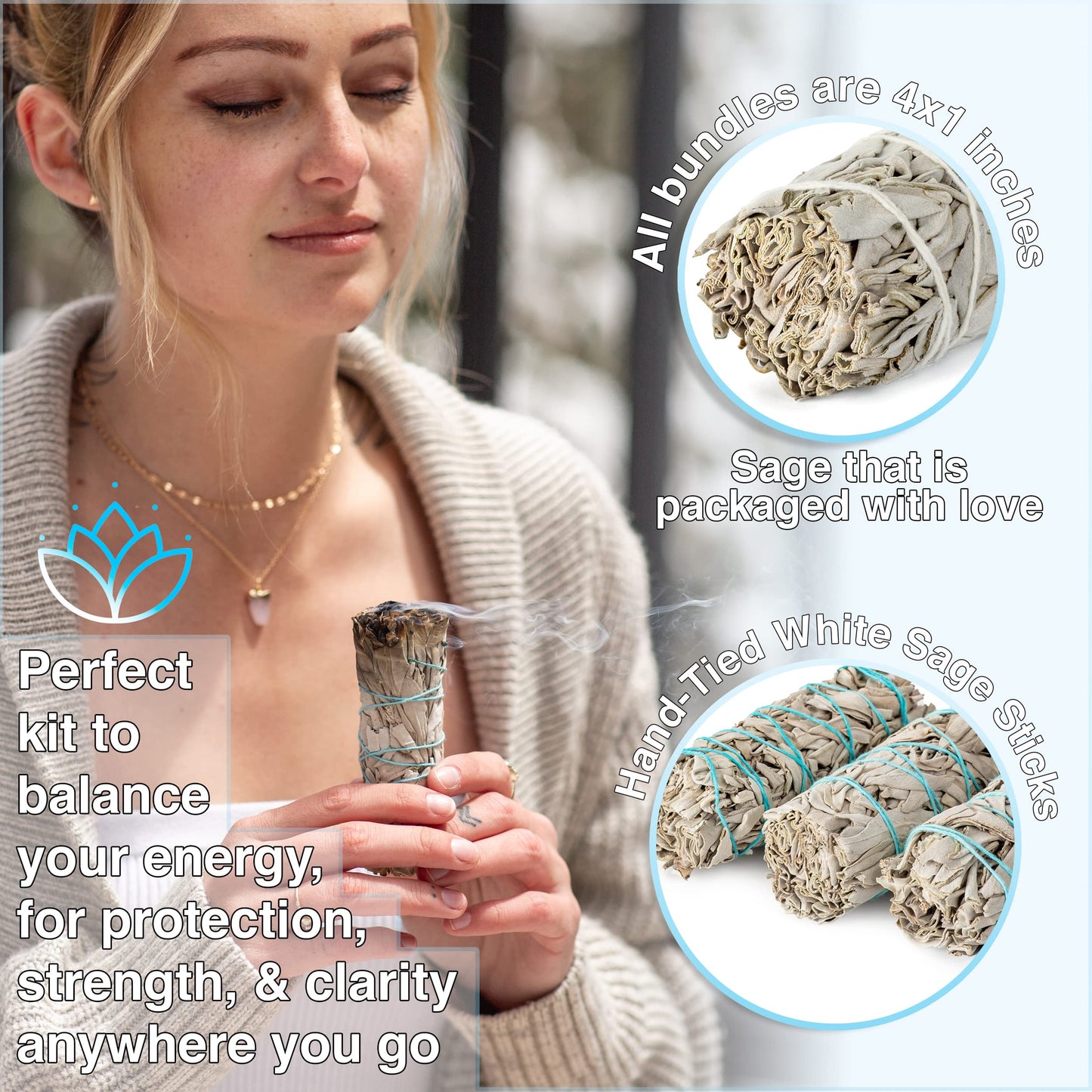 JL Local 40 White Sage Smudge Sticks 4-Inch Sustainably Grown, Intended for Personal Spiritual Growth, Stress Relief & Smudging