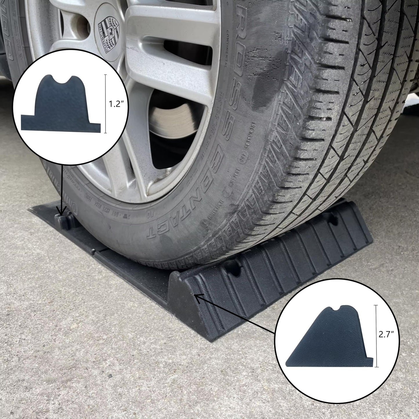 F COME Car Parking Guide Mat, Durable Self Adhesive Anti-Skid Rubber Parking Mat, Wheel Stopper, 2 Pack FoldingTire Guides for Cars, Trucks, 23.6''x15.7''x2.8'' Black with Reflective Strips