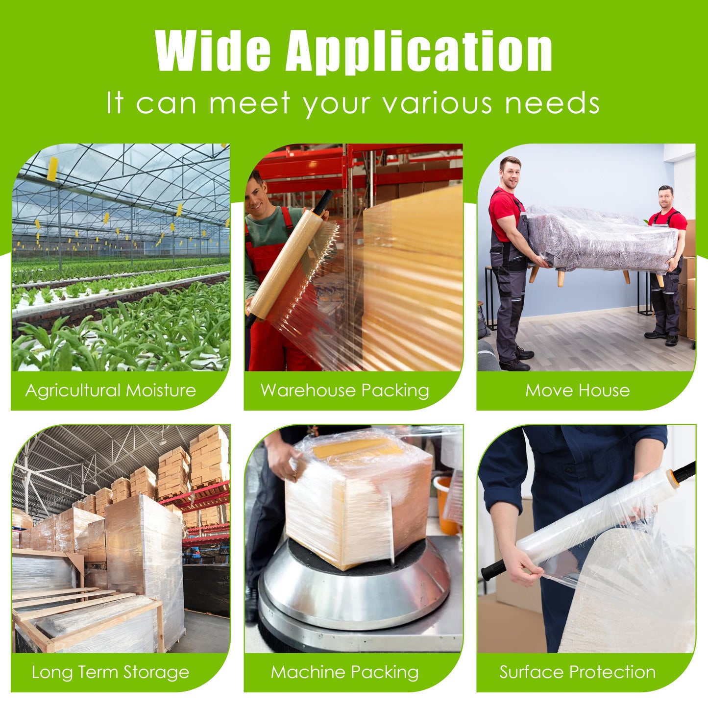Cosy Family Plastic Wrap Stretch Film Roll - 1000ft 60 Gauge Industrial Strength 15 inch Wide Clear Plastic Wrap Roll with Handles for Pallet Wrapping Shipping Moving - Clear, Pack of 4