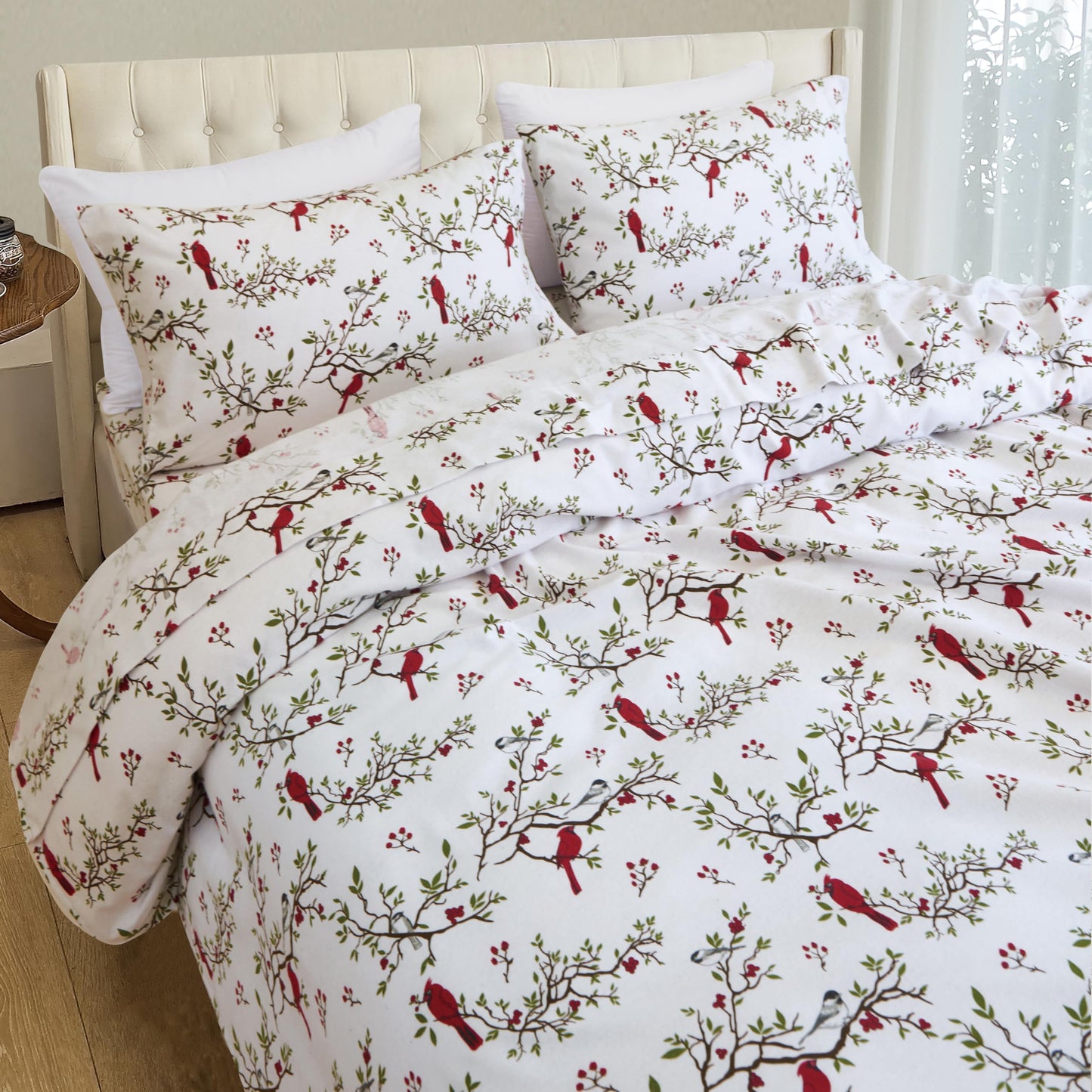 Elegant Comfort Ultra Soft 4-Piece 100% Turkish Cotton Flannel Sheet Set - Holiday Christmas Flannel Sheets, Warm and Cozy Premium Quality, Deep Pocket Fitted Sheet- King, Cardinal