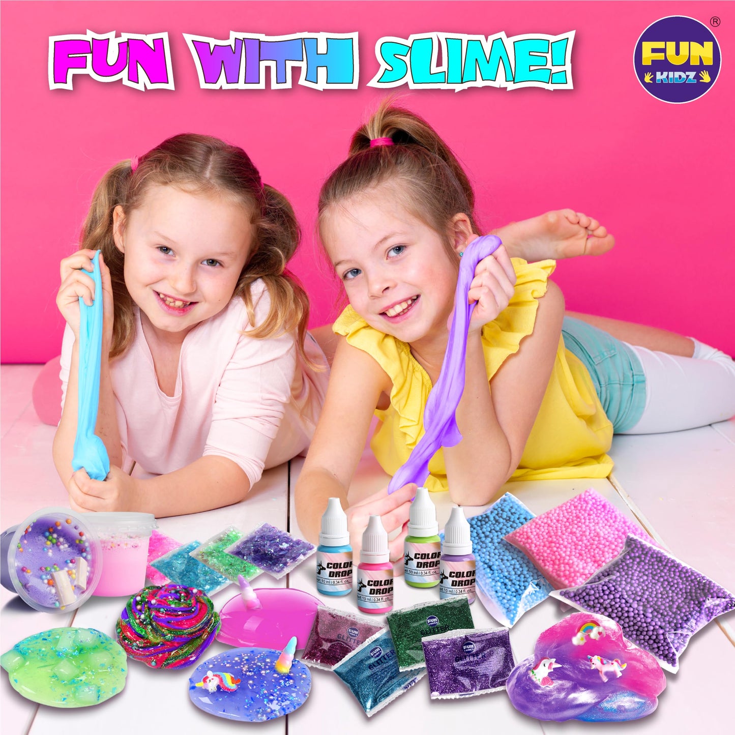FUN KIDZ Unicorn Slime Kit for Girls, Fluffy Cloud Slime Toys Gifts for Ages 8-12 10-12 Kids Butter Squish Glitter Foam Clear Slime Making Kits for 6 7 8 9 10 Years Old with Unicorn Charms Supplies