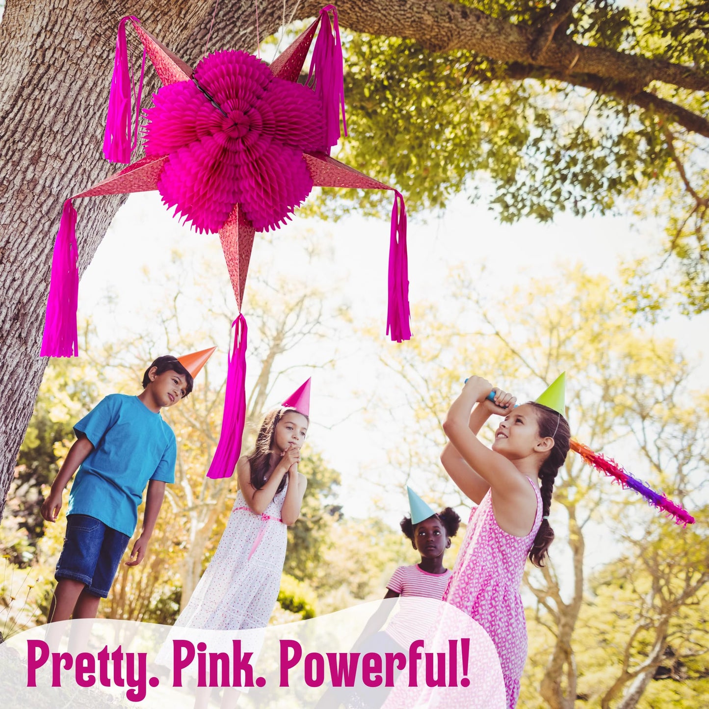 Mexican Star Pinata (32"), Hot Pink Piñata with Rose Gold Cones and 30 ft Rope - Large Pinata for Baby/Bridal Shower, Quinceañera, Glamorous Pink Party Decoration