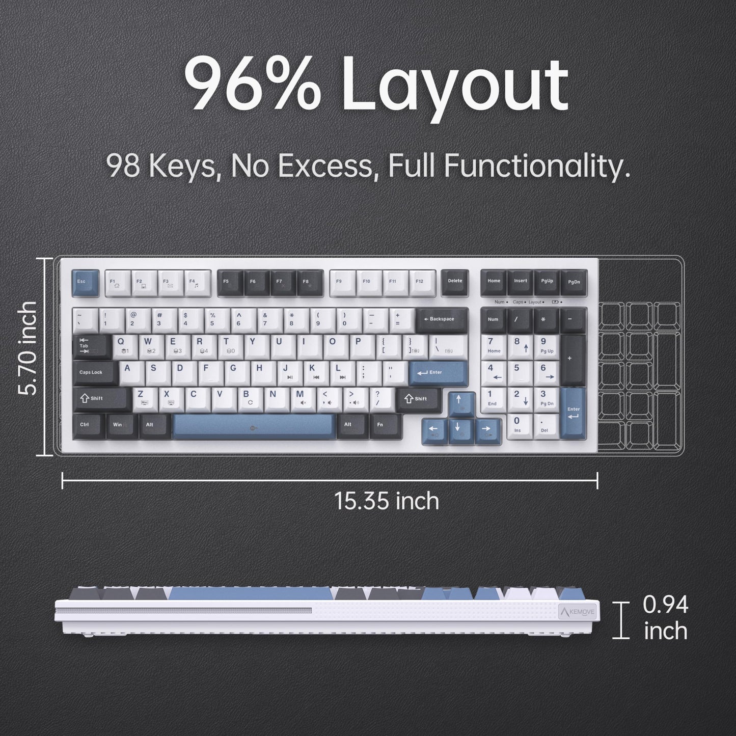KEMOVE K98SE Mechanical Gaming Keyboard, 98 Keys LED Backlit Programmable Keyboard, 96% Wired Computer Keyboard with Double Sound Dampening Foam, Pre-lubed Red Switch