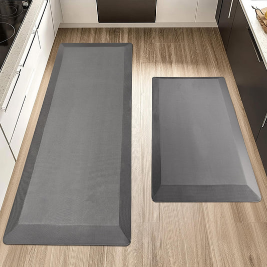 2 PCS Anti Fatigue Kitchen Mats for Floor, Grey 9/10 Extra Thick Cushioned Standing Desk Mat, Comfort Memory Foam Ergonomic Rugs and Mats Non-Slip Waterproof for Office, Kitchen, 20"x32"+20"x48"