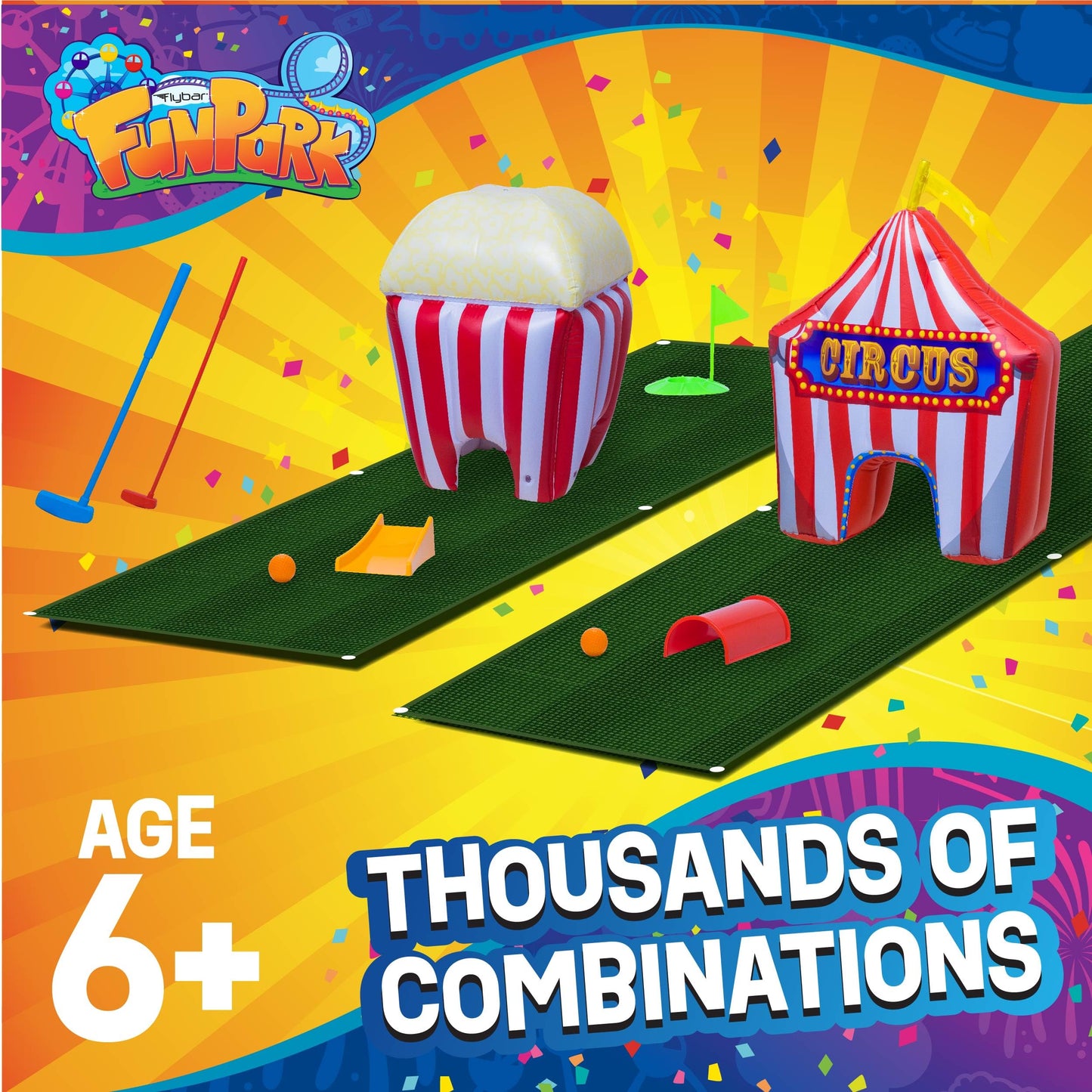 FunPark Inflatable Toddler Mini Golf Set, 13 Pieces, Adjustable Clubs, Green Mats, Putting Cups, Obstacles, Indoor/Outdoor Kids Golf Set for Boys and Girls