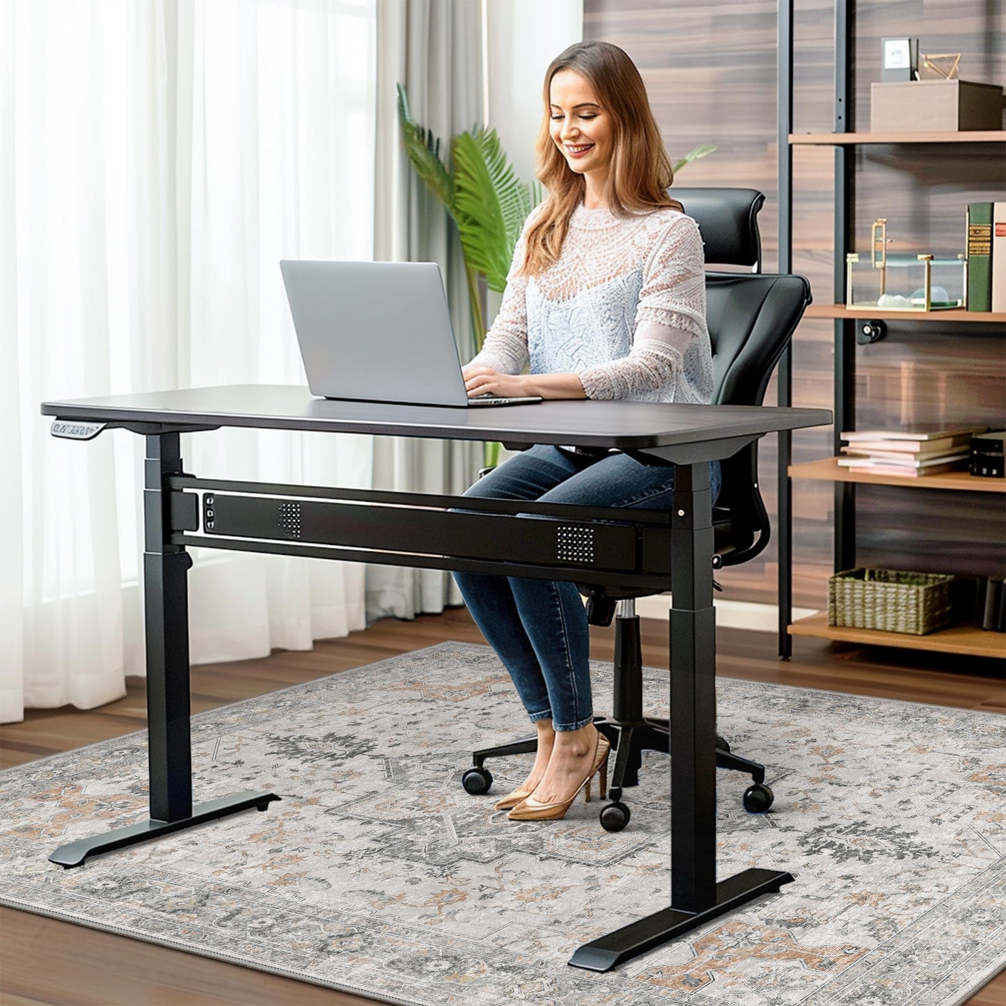 48"x72" Office Chair Mat for Hardwood Tile Floor, Under Desk Carpet Protector for Rolling Computer Chair Mat, Machine Washable Area Rug, Anti-Slip 1/5" Thick Low Pile Thin Vinyl Floor Mat, Taupe