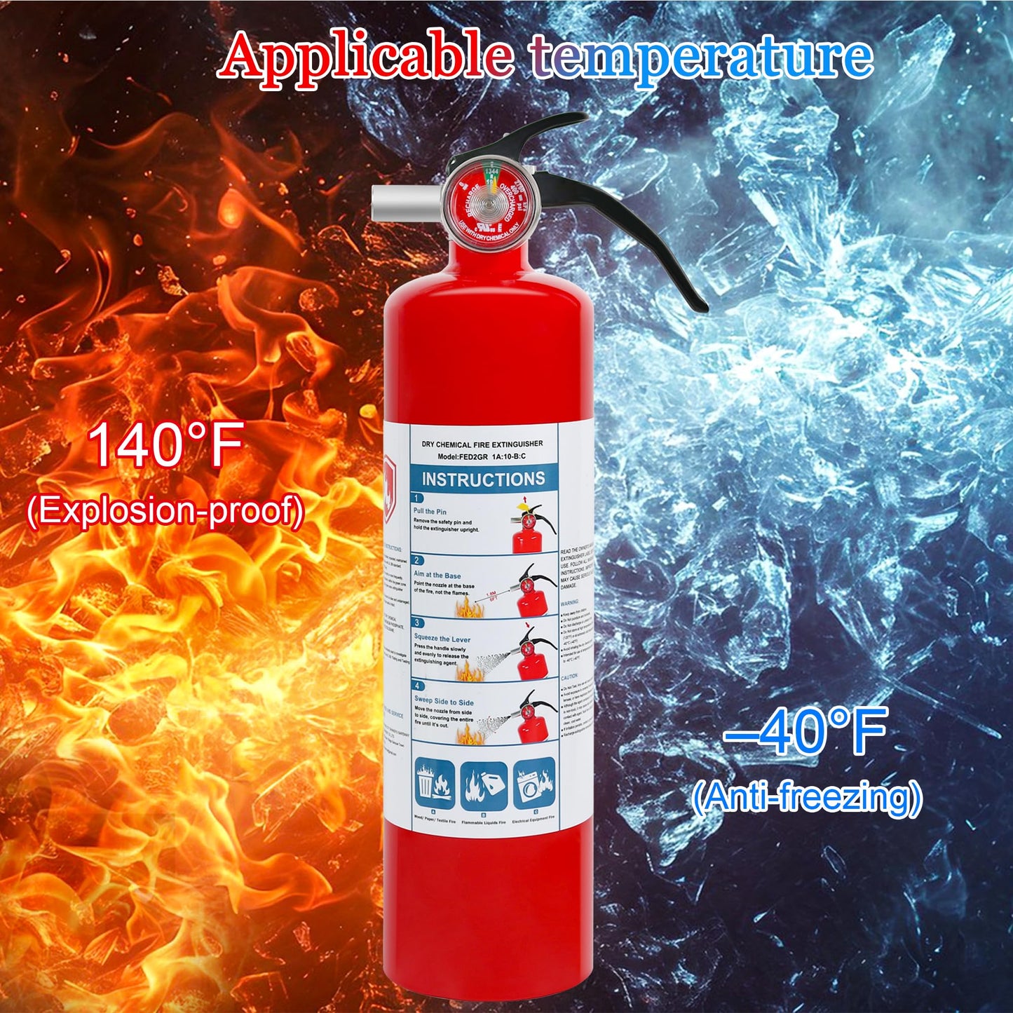 2 Pack ABC Dry Chemical Fire Extinguishers, 2.5 lb 1A:10B:C Rating for Home, Car, Boat, Quick Release Handle, Compact & Portable Dry Powder Extinguisher