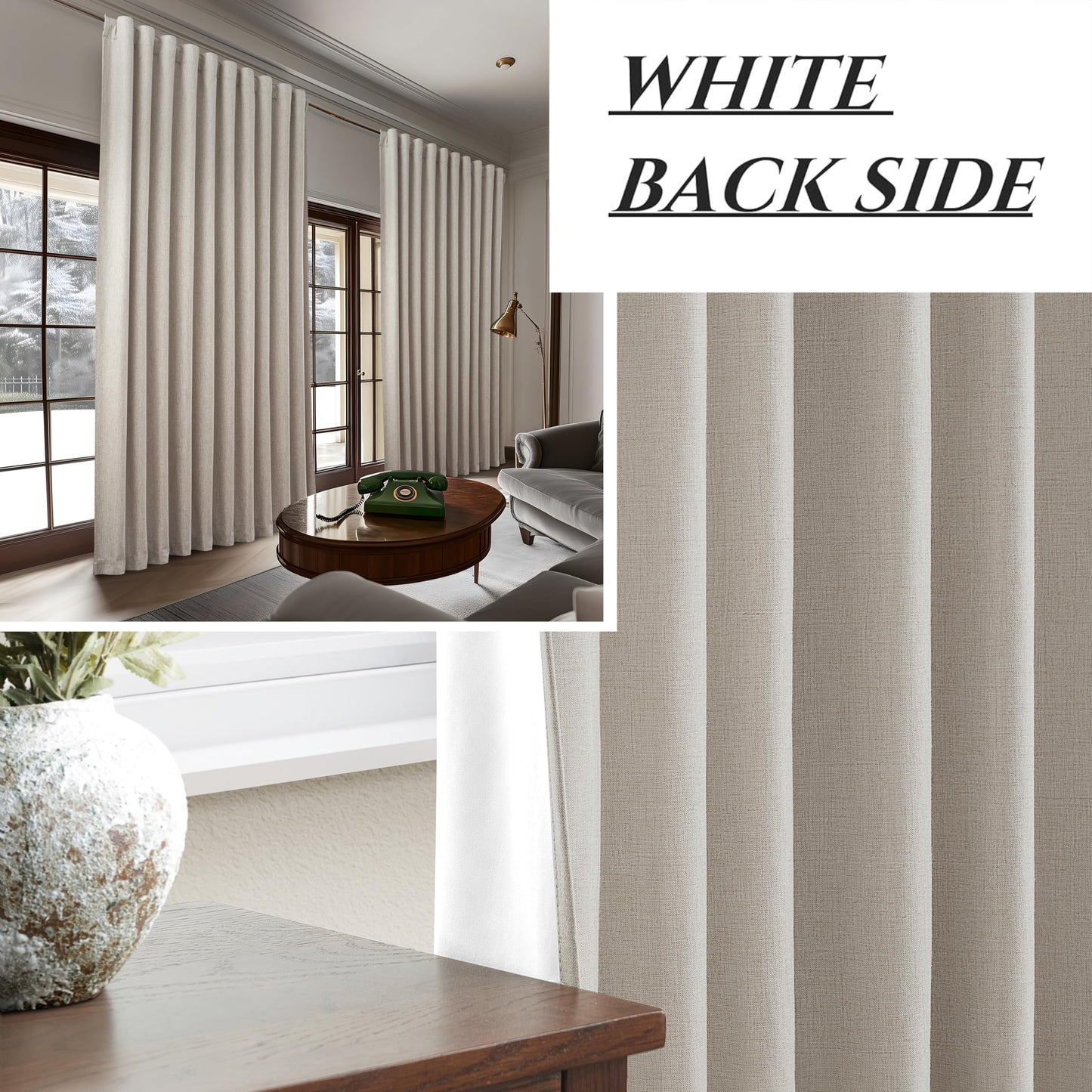 Blackout Curtains 70 Inches Extra Wide Natural Linen Curtains 84 Inch Length for Living Room, Pleated Farmhouse Bedroom Thermal Drapes for Winter Thick Window Energy Efficient 70"W x 84"L 2 Panels