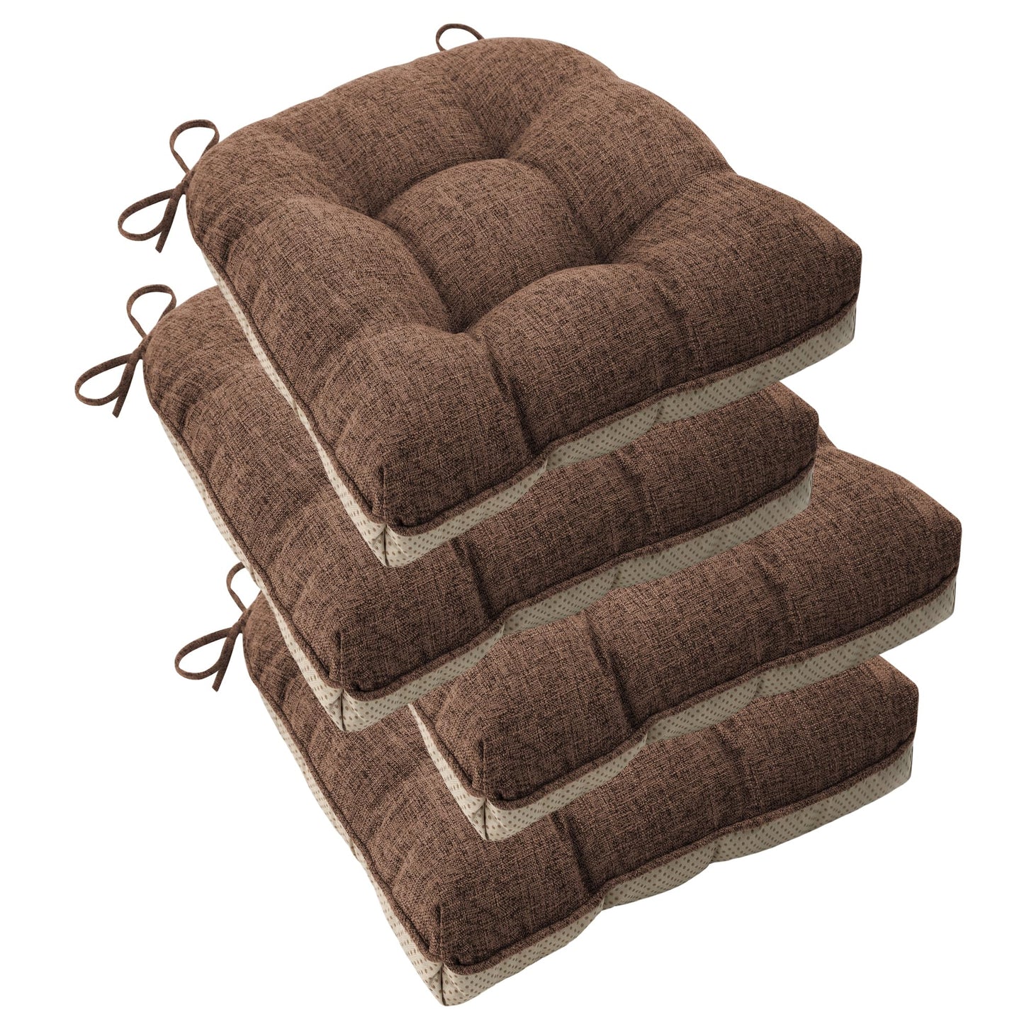 ELFJOY Chair Cushions for Dining Chairs Set of 4 Office Chair Cushion 18x18x3 Inches Kitchen Chair Pads Soft and Comfortable Seat Cushion with Ties and Non Slip Backing, Coffee