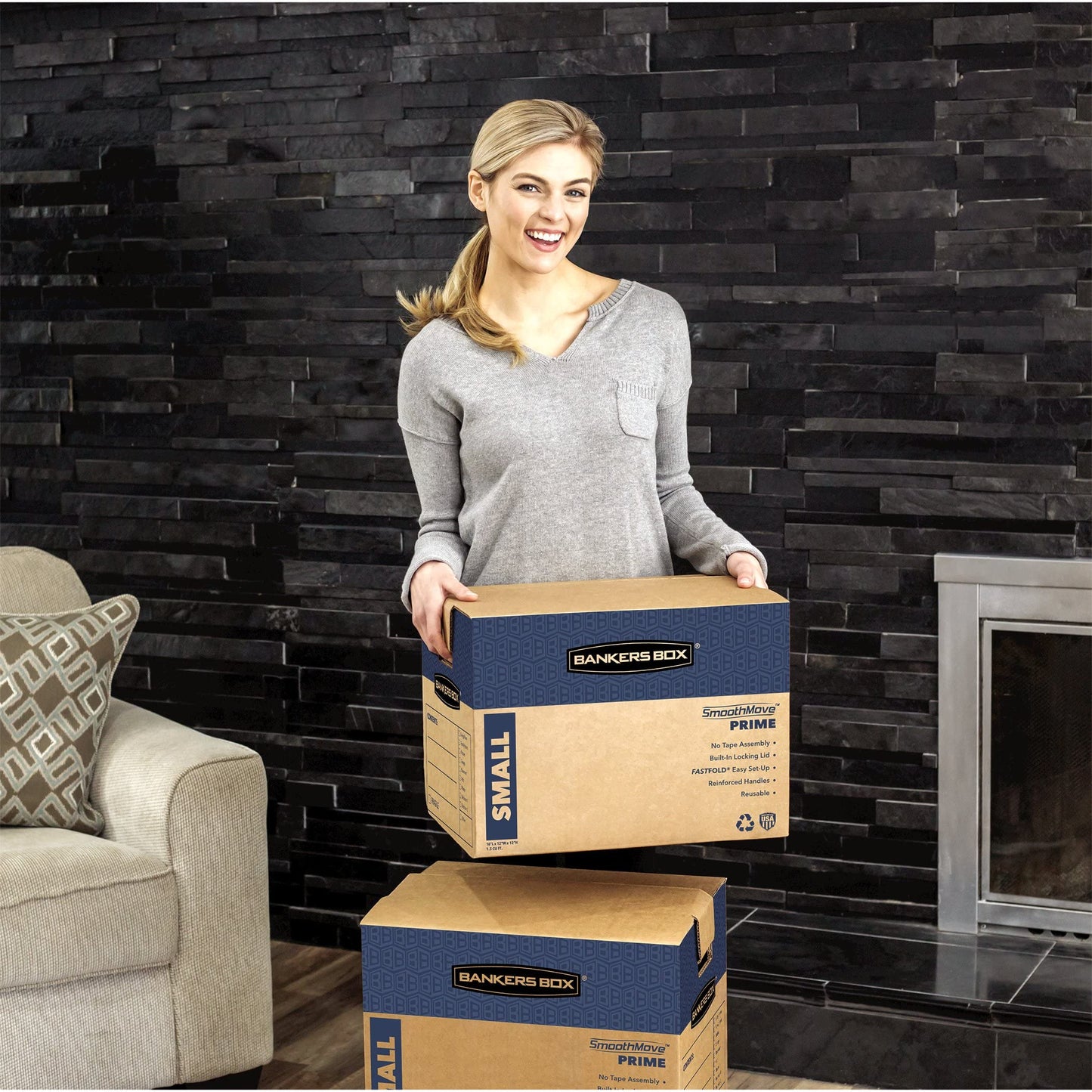Bankers Box Small Prime Moving Box 10 Pack, Reinforced Handles, Tape-Free Assembly, Attached Lid, 16-in x 12-in x 12-in (0062716)