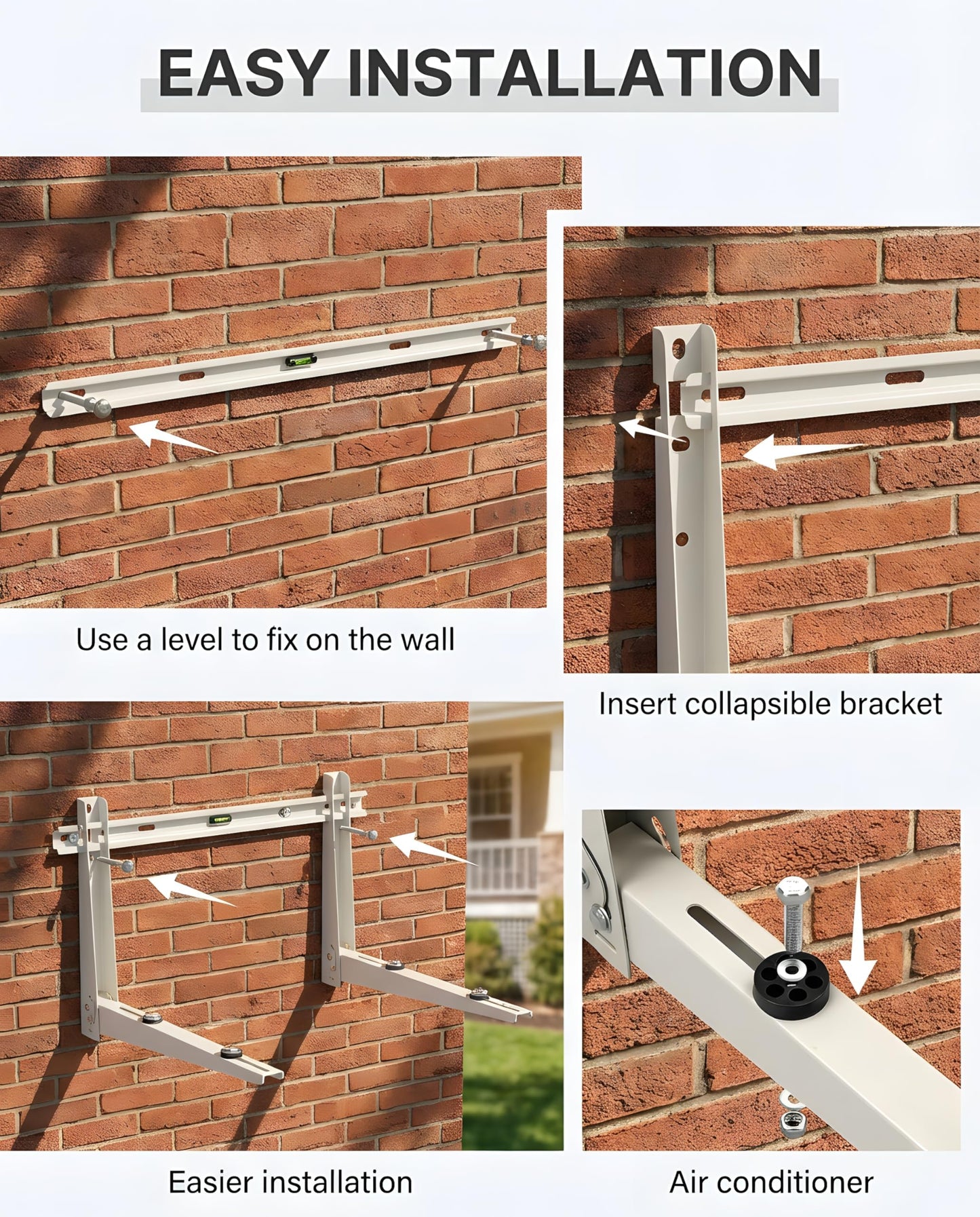 Heavy Duty Mini Split Wall Mounting Bracket, 550lb Load Capacity, Galvanized Steel with Dual Anti-Rust Coating, Adjustable Leveling Design, Anti-Vibration Pads, Fits 9000–36000 BTU Outdoor AC Units