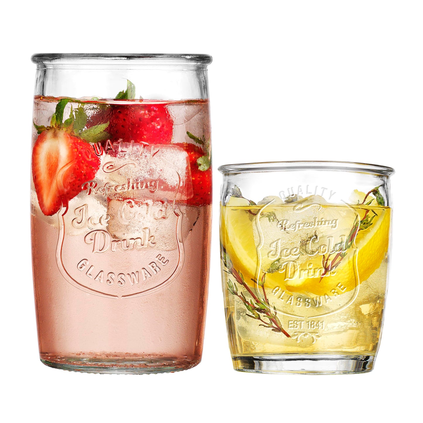 Glaver's Ice Cold Set of 8 Drinking Glasses 4-20 Oz Highball Glasses, and 4-13 Oz Whiskey Glass Cups For Everyday Home Use Water glasses, Beer, Juice, Cocktail.