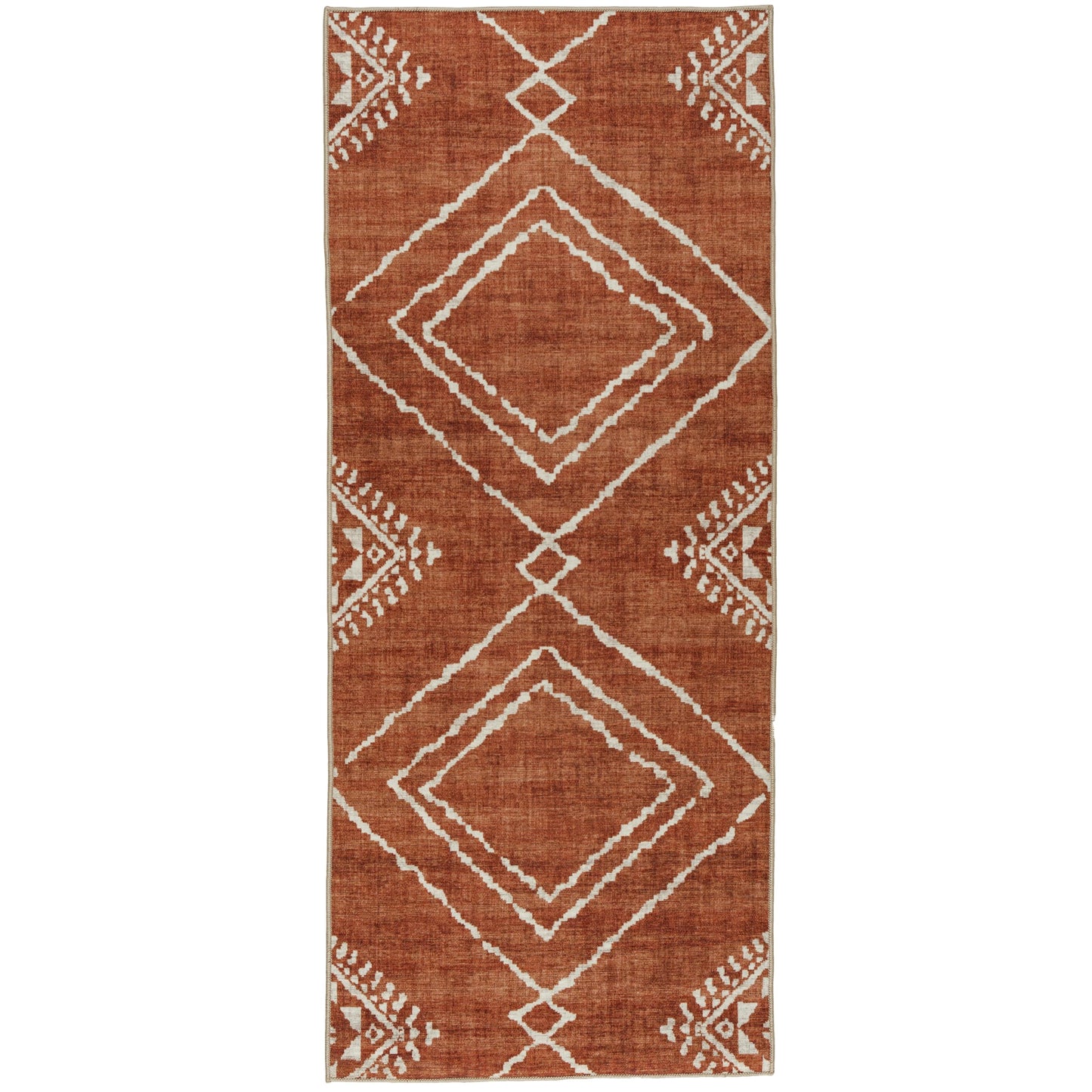 ReaLife Rugs Machine Washable Area Rug Runner - Living Room Bedroom Bathroom Kitchen Entryway Office - Padded Low Pile Stain Resistant Premium - Moroccan Diamond Tribal - Jax - Orange 2'6" x 8'