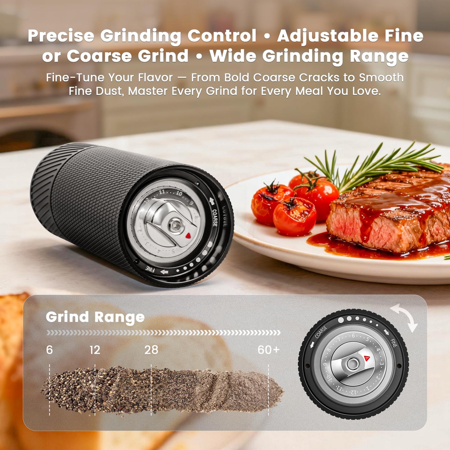 Heavy Duty Manual Pepper Grinder & Spice Mill – Adjustable, Refillable, Stainless Steel & Aluminum, High Output for Black Pepper, White Pepper, Chili, and Thyme, Home, Restaurant & Gourmet Kitchen