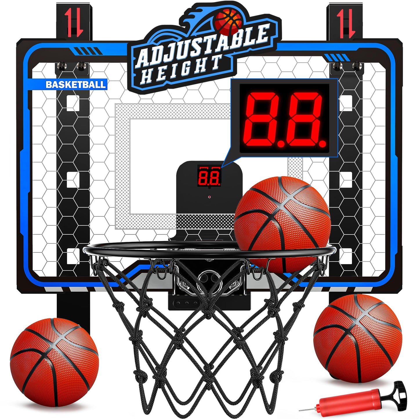 HopeRock Indoor Basketball Hoop Toys for Kids, Adjustable Height Basketball Hoop Over The Door, Mini Hoops with Scoreboard, Basketball Toys Christmas Birthday Gifts for Boys Age 4 5 6 7 8 9 10 11 12+