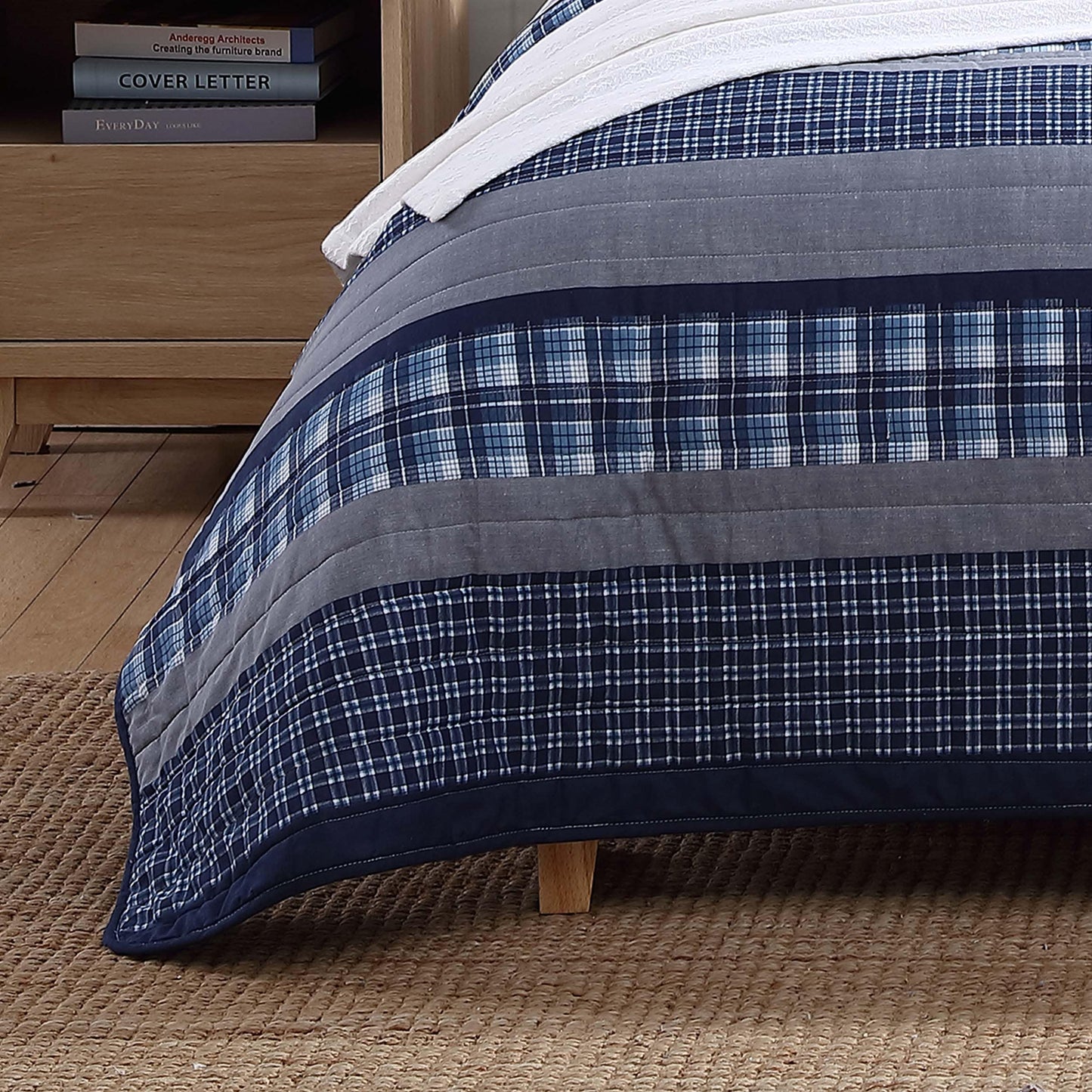 Nautica- Twin Quilt Set, Cotton Reversible Bedding Set (Addison Blue, Twin)