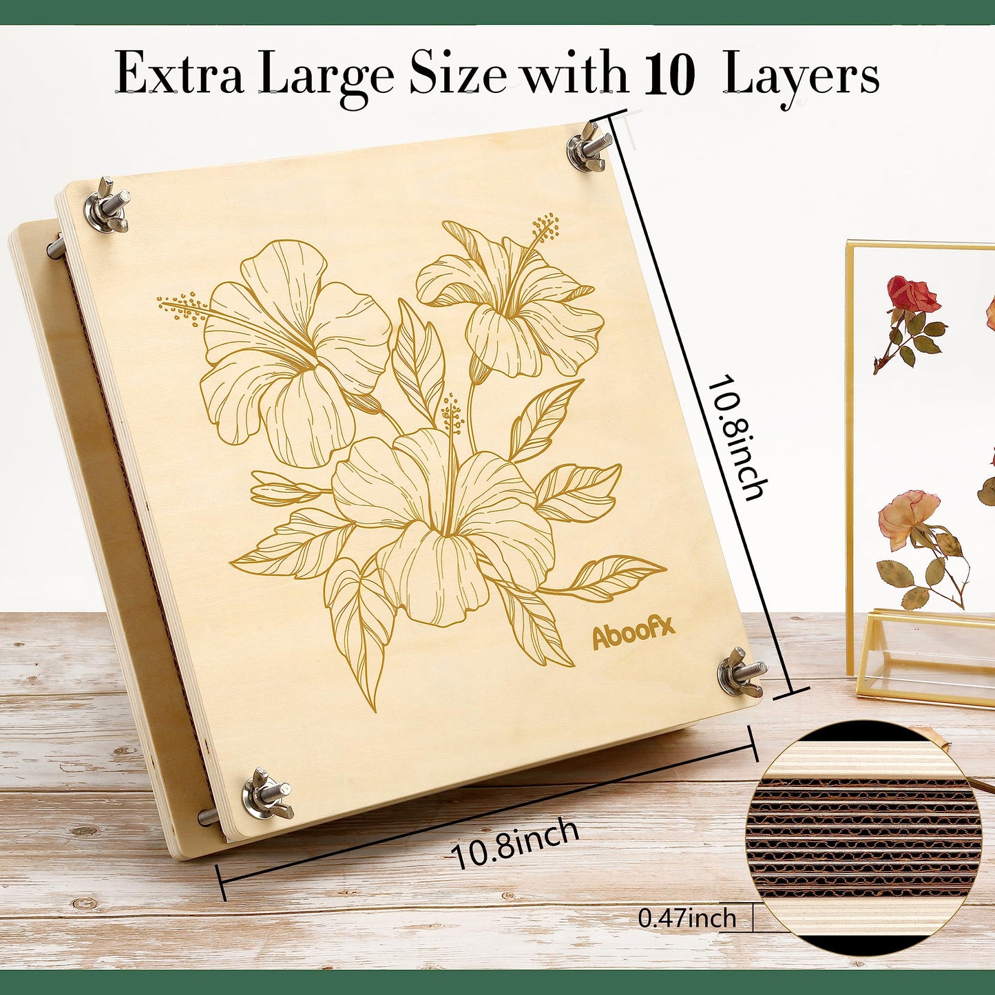 Aboofx Flower Press Kit, Craft Kits 11x11 10 Layers Wooden Flower Pressing Kit for Crafts, Pressed Flowers and Plant Press for St