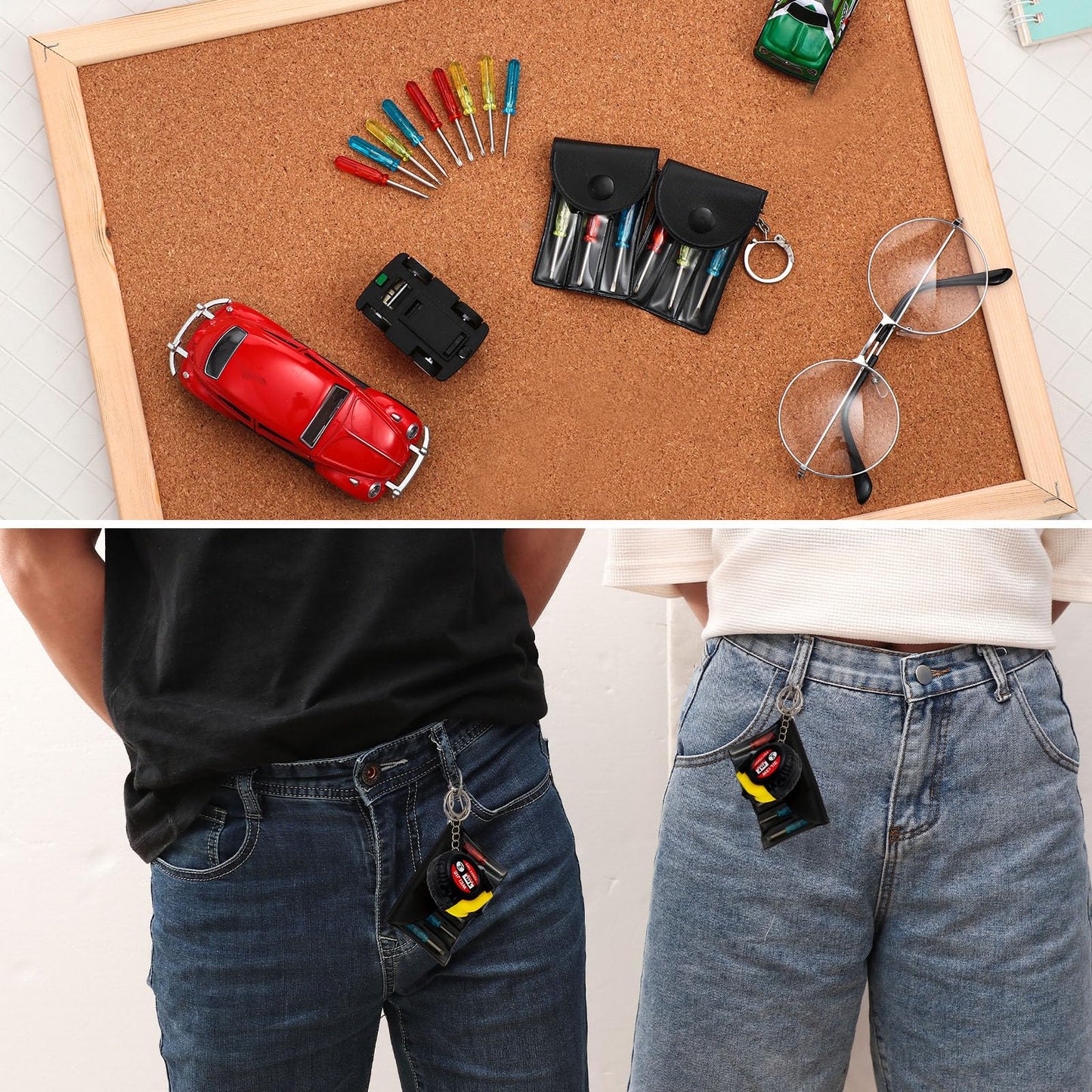 Jutom 48 Pcs Mini Tape Measure Keychain Bulk Mini Screwdriver Keychain Set for Adult Men Party Favors Tool Fathers Gifts