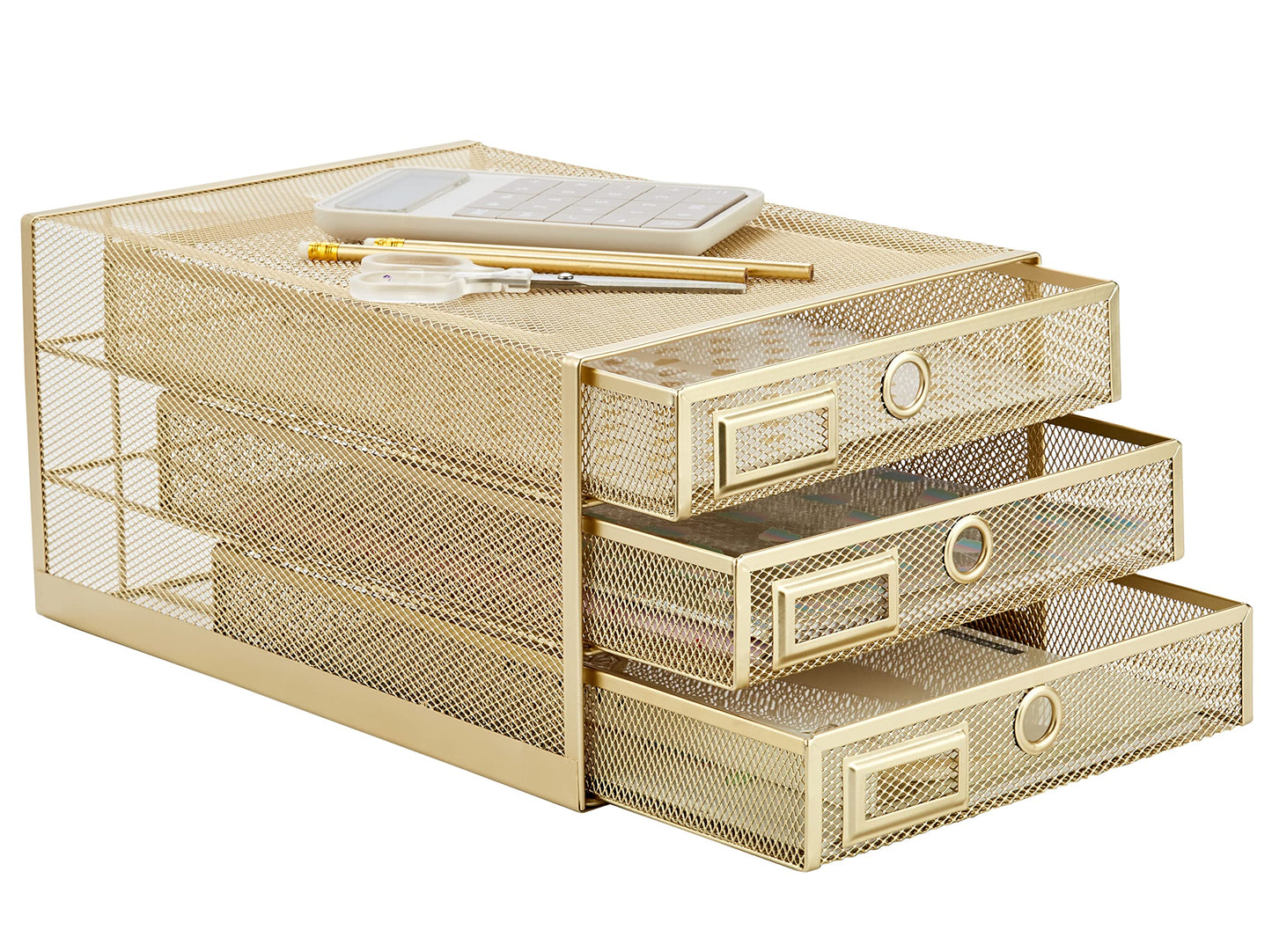 Annova Desk Organizer Wire Mesh 3 Tier Sliding Drawers Paper Sorter/Multifunctional/Premium Solid Construction for Letters, Documents, Mail, Files, Paper, Kids' Art Supplies (Gold)