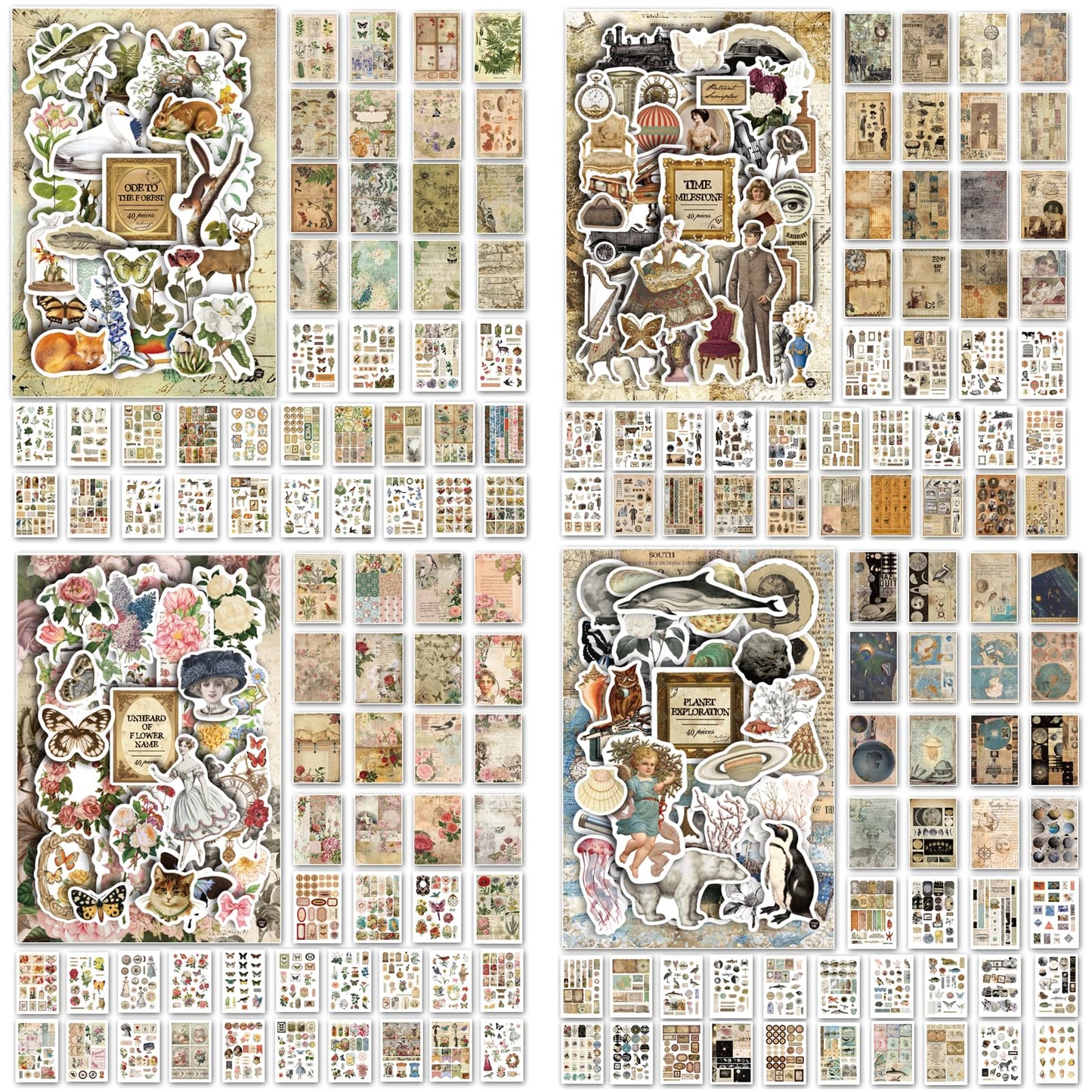 Prstincol Vintage Aesthetic Washi Stickers and Papers for Scrapbooking, Ephemera