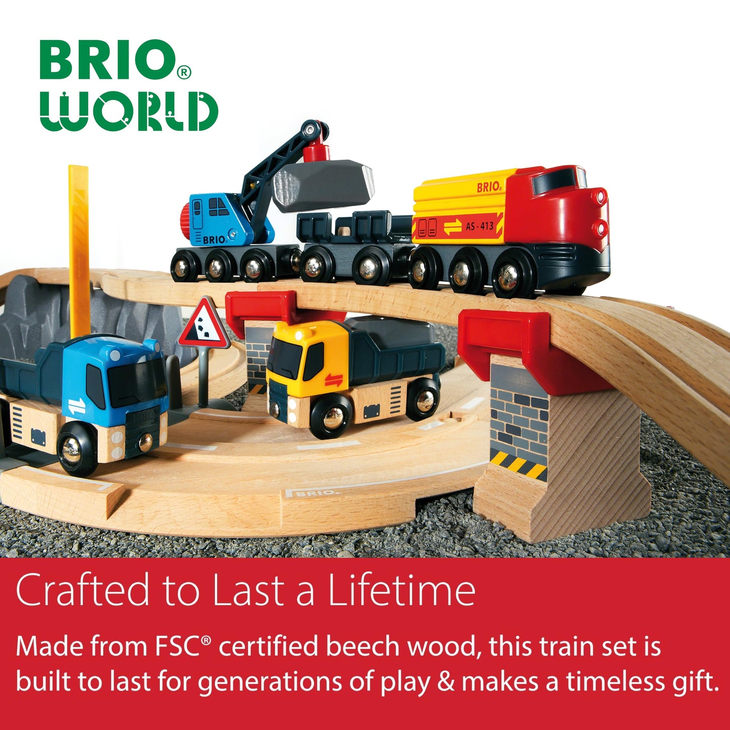 BRIO World Rail & Road Loading Set - 32-Piece FSC-Certified Wood Train Set & Accessories - Special Crane Car, Flatbed, Tracks, & More - Works with All Wooden Railway Sets - Fun Play for Ages 3+
