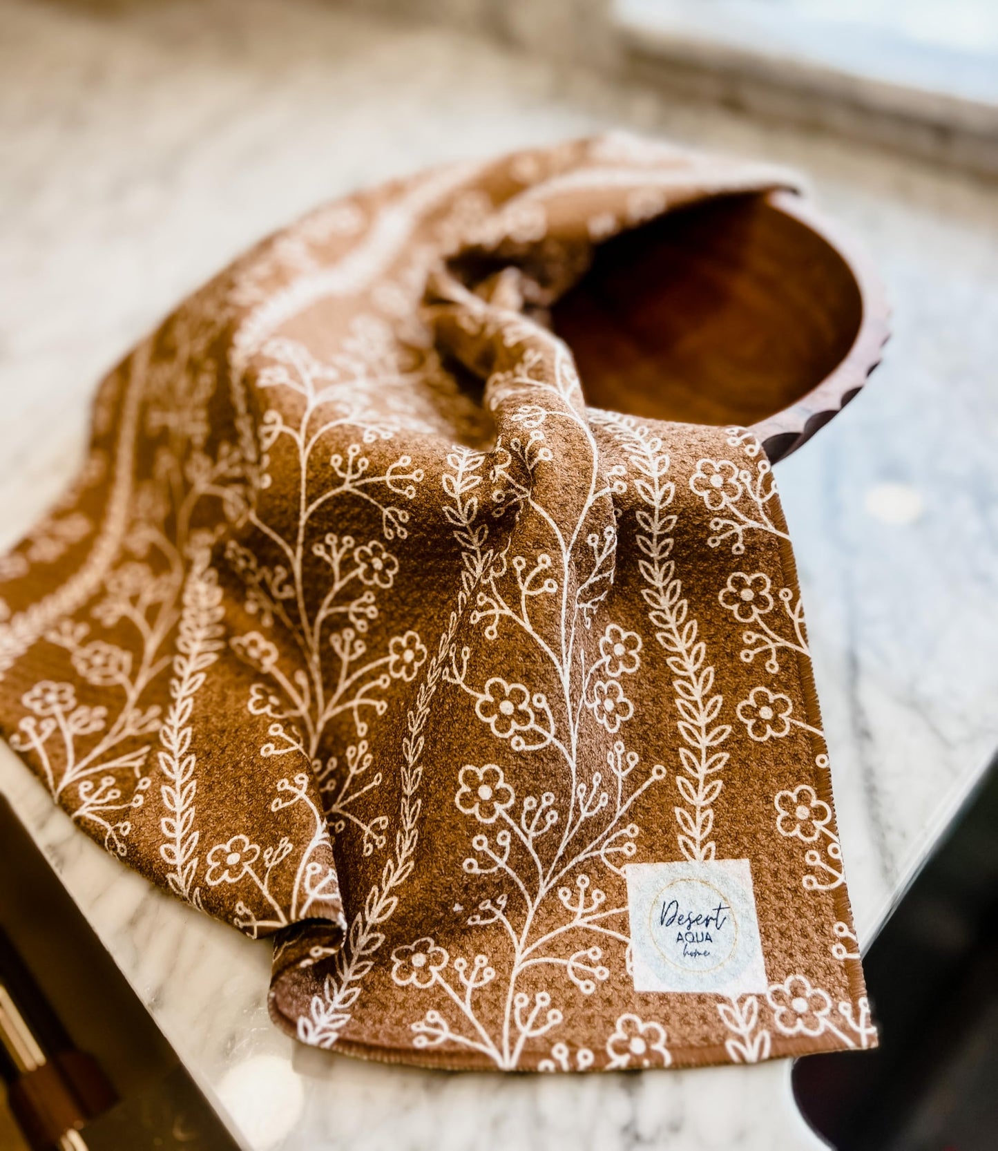 Desert Aqua || 3 Pack|| Double Sided || Not Your Ordinary Dish Towels || Waffle Weave Microfiber || Highly Absorbent || Hanging Loop || Dish Cloths || Modern || Designer Prints (Coffee)